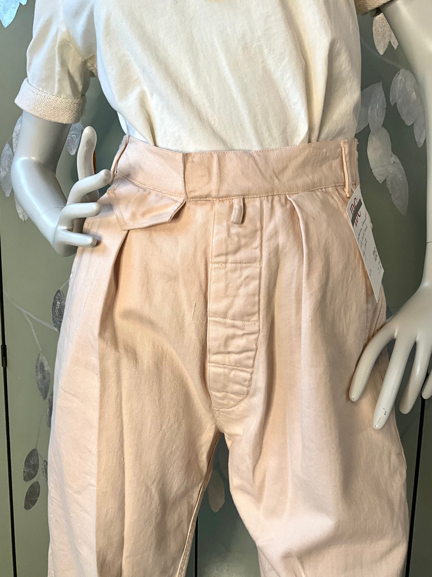 Vintage 1980s Katharine Hamnett Pink Cotton Pleated Straight Pants, Small 
