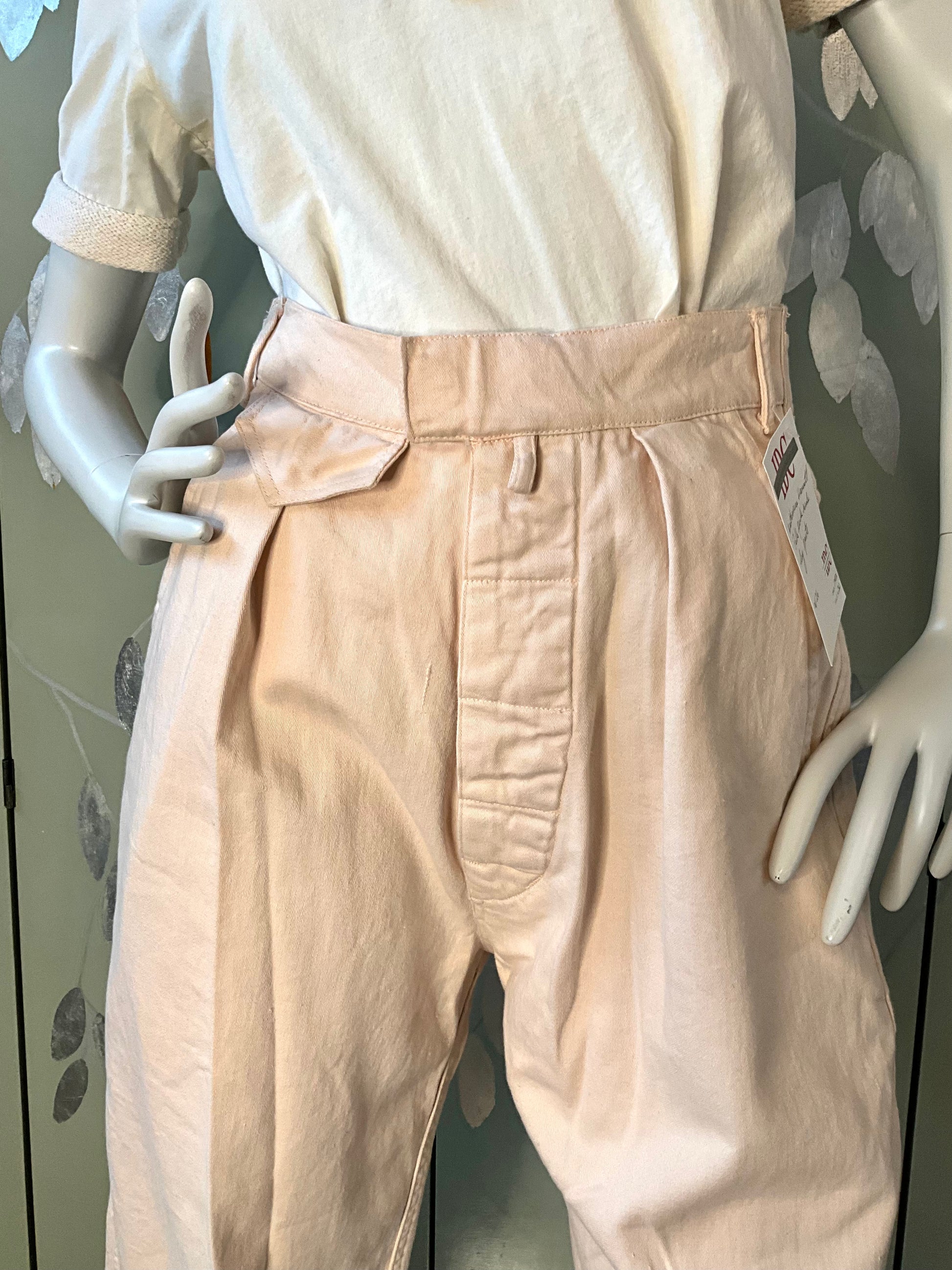 Vintage 1980s Katharine Hamnett Pink Cotton Pleated Straight Pants, Small 