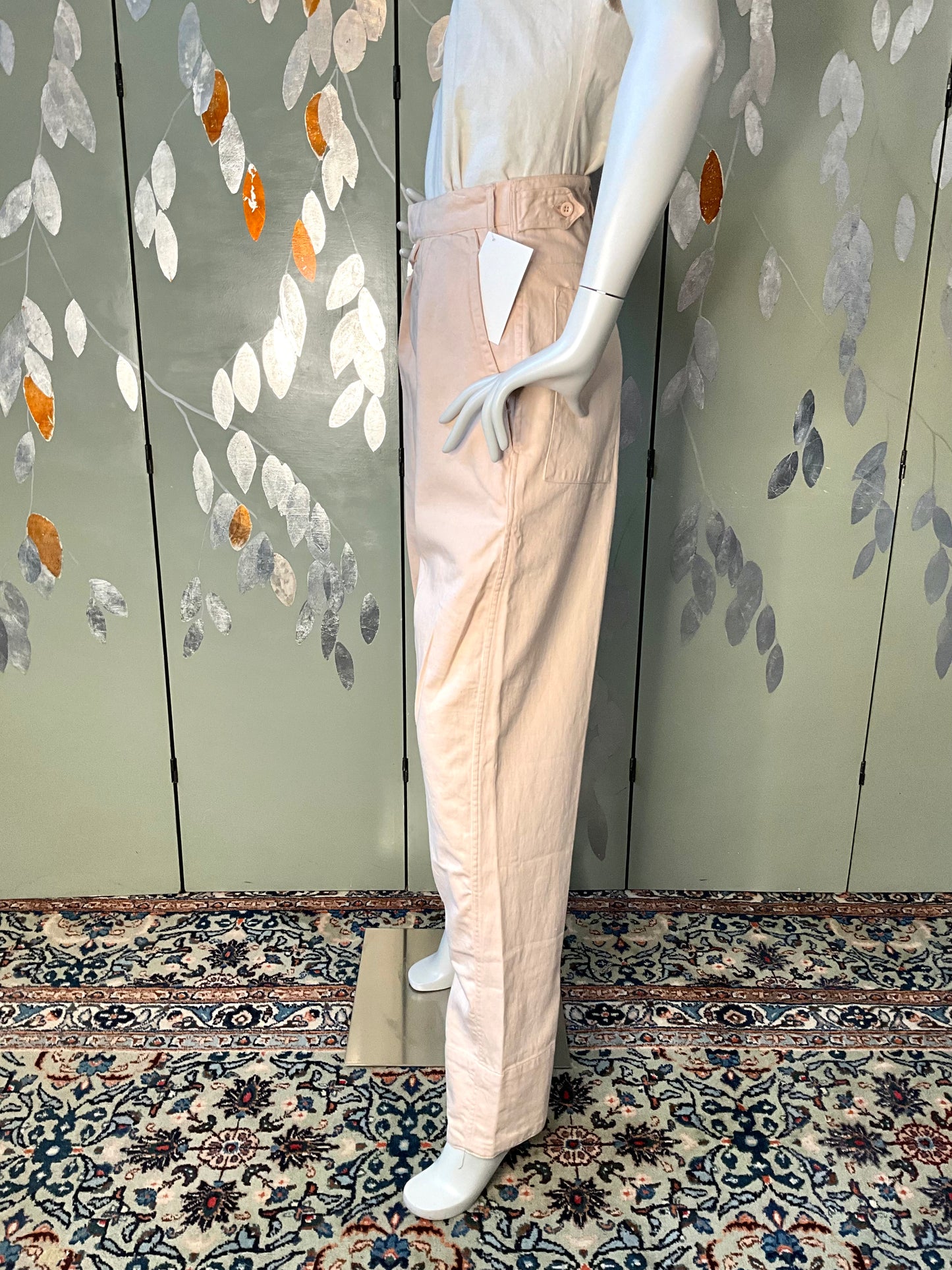 Vintage 1980s Katharine Hamnett Pink Cotton Pleated Straight Pants, Small 