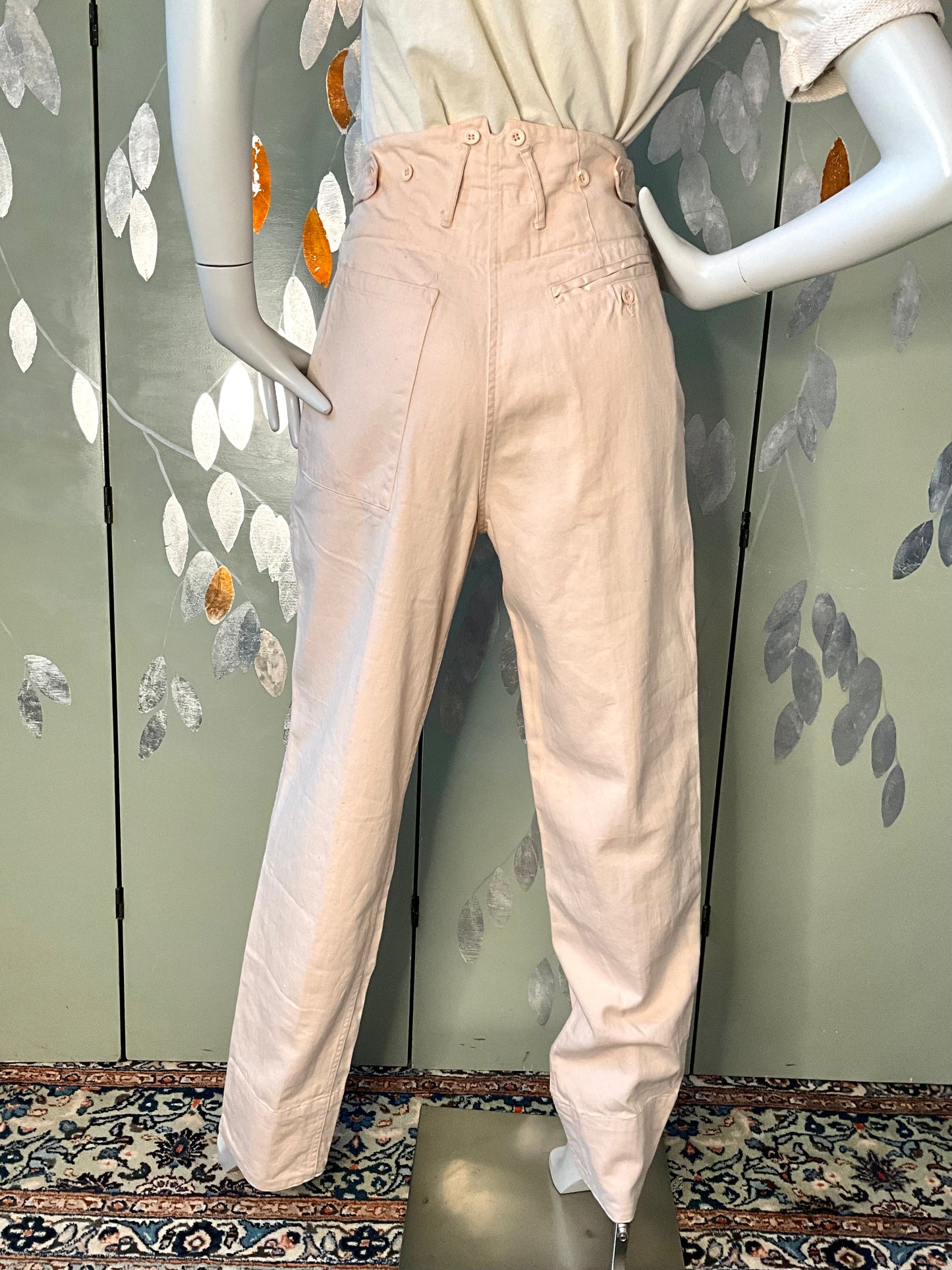 Vintage 1980s Katharine Hamnett Pink Cotton Pleated Straight Pants, Small 