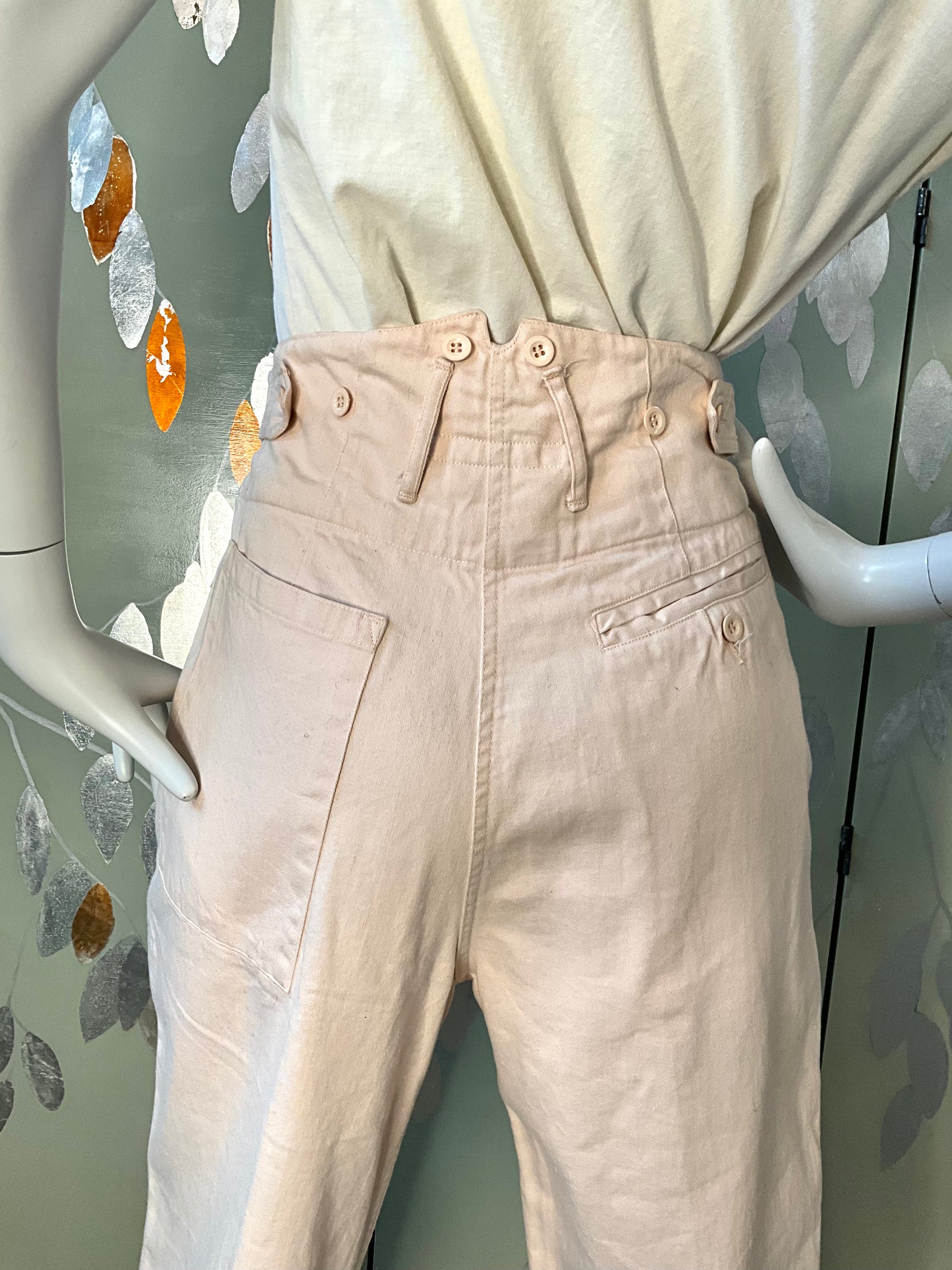 Vintage 1980s Katharine Hamnett Pink Cotton Pleated Straight Pants, Small 