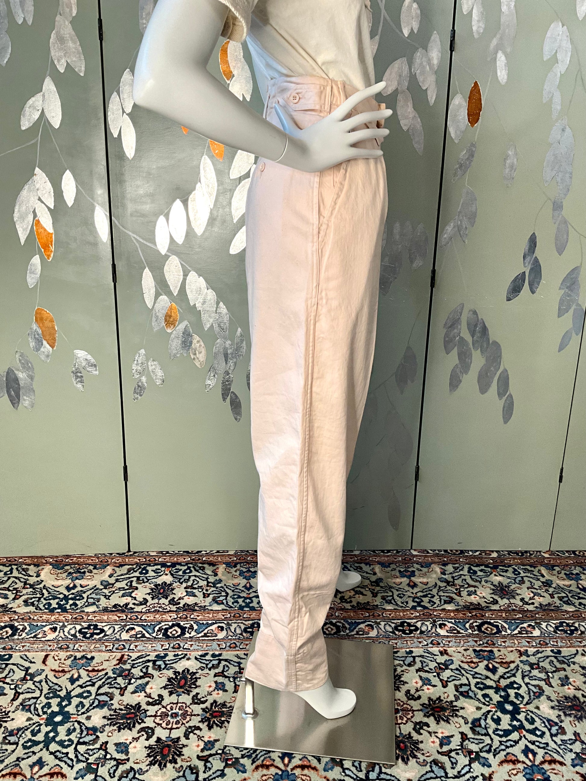 Vintage 1980s Katharine Hamnett Pink Cotton Pleated Straight Pants, Small 