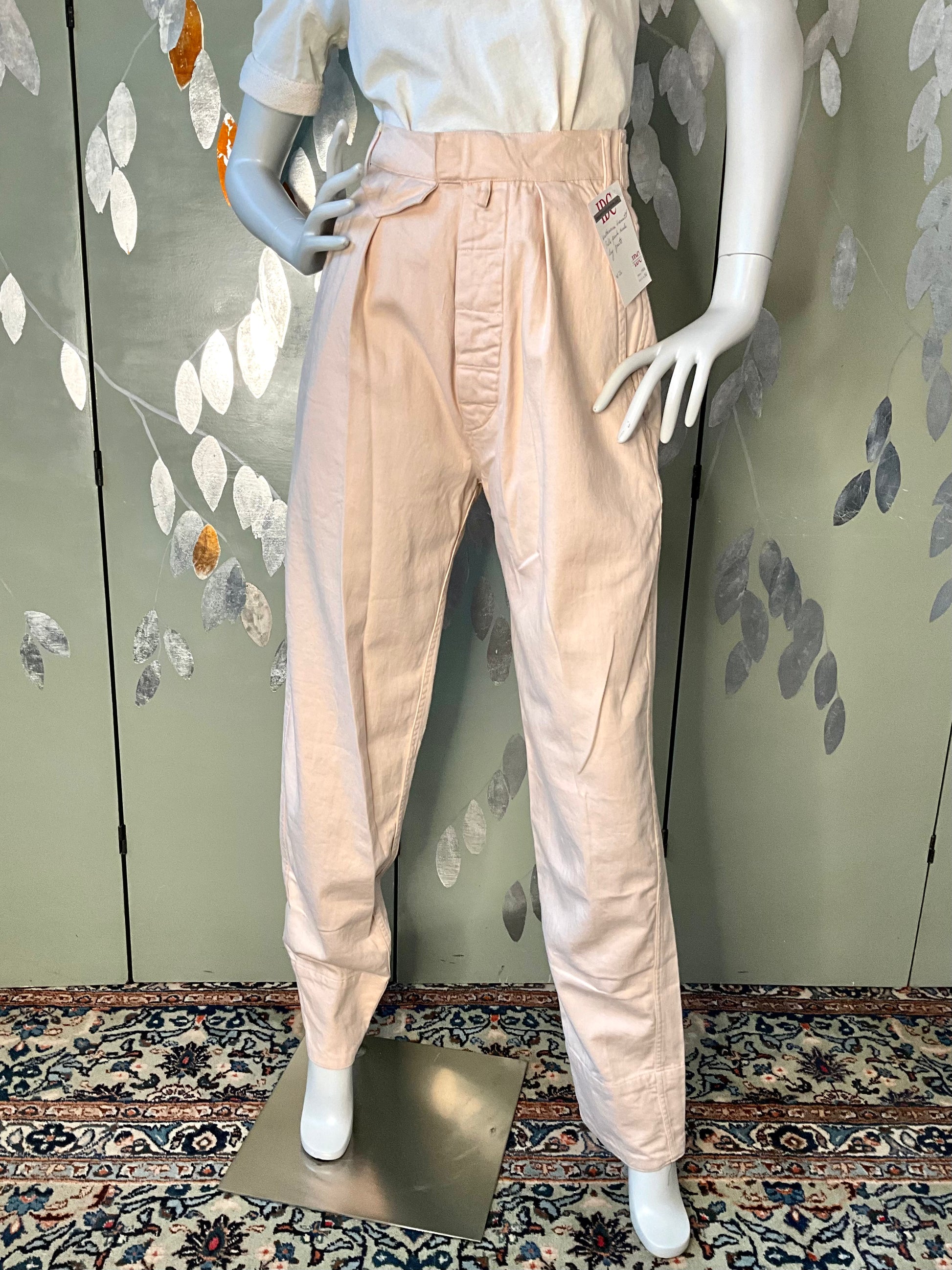 Vintage 1980s Katharine Hamnett Pink Cotton Pleated Straight Pants, Small 