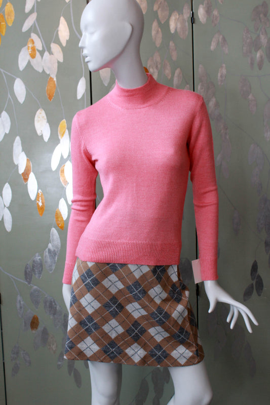 70s Pink Knit Mock Neck Sweater, Small