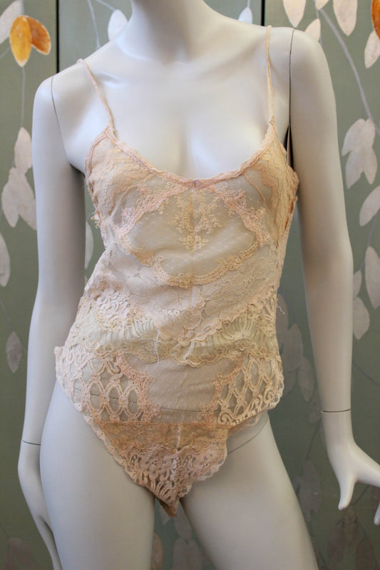 Vintage Pink Lace Bodysuit/Teddy, Medium