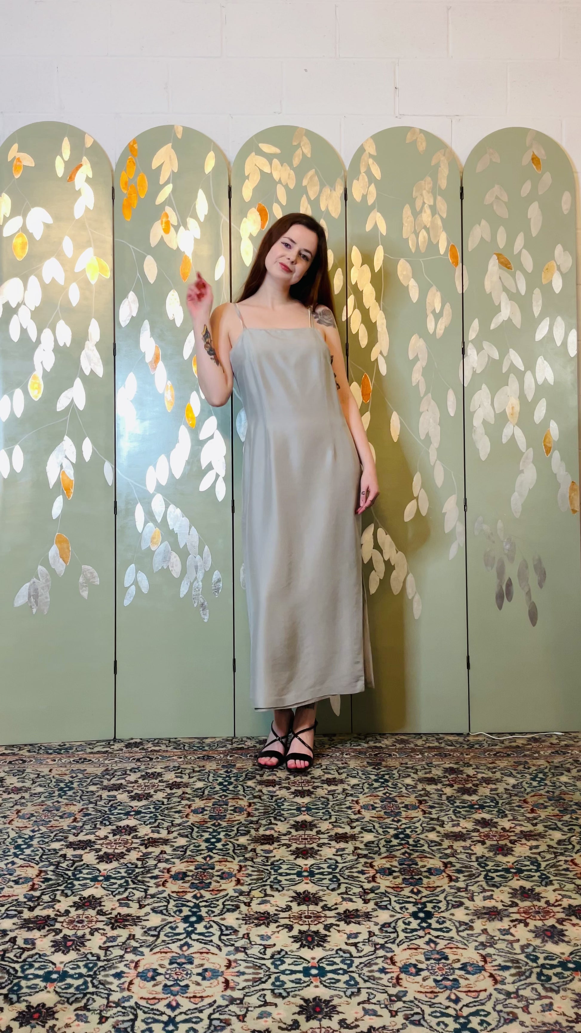 Vintage 1990s Grey Silk Evening Slip Dress, Large