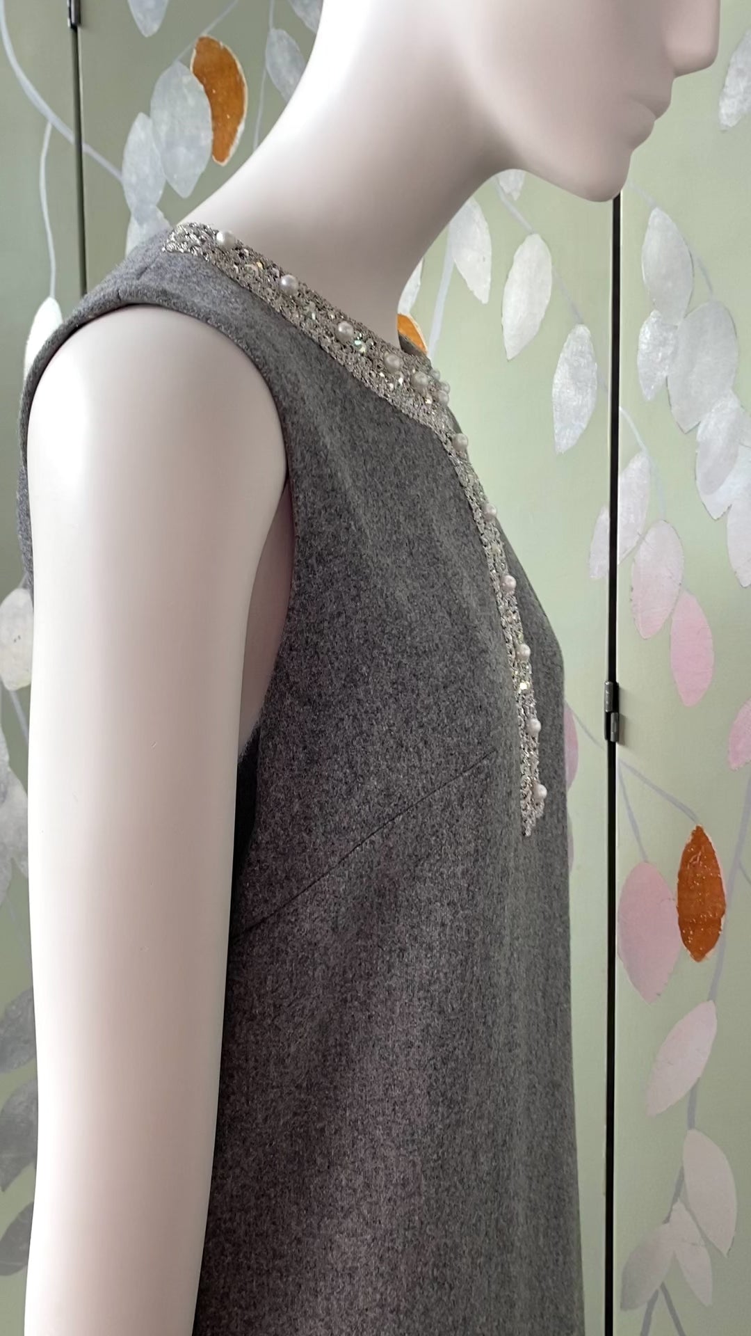 Vintage 1960s Nelly De Grab Grey Maxi Wool Sheath Dress, Medium