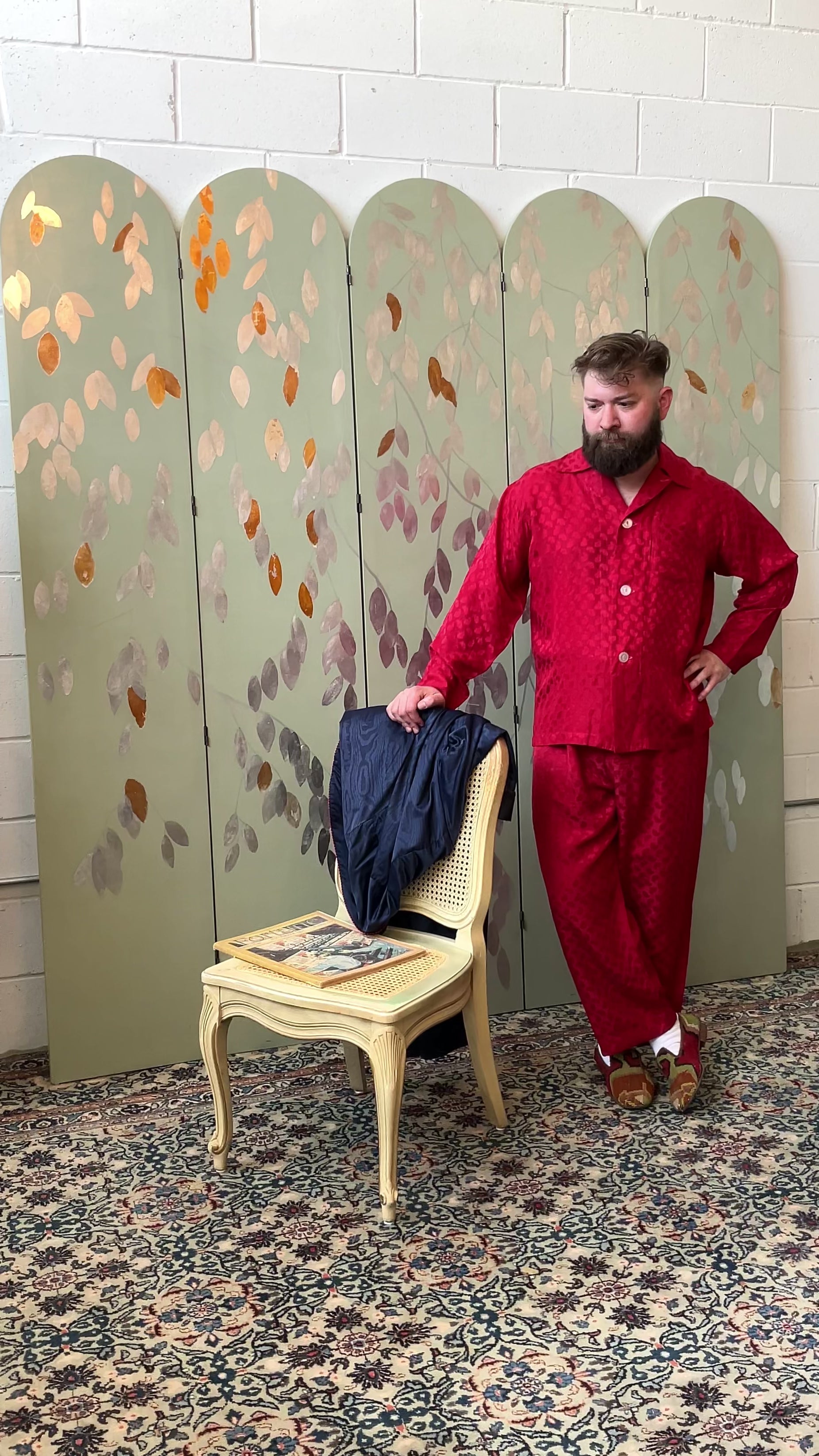 Vintage 1950s Men's Red Satin Damask Pyjama Set, Large – Ian
