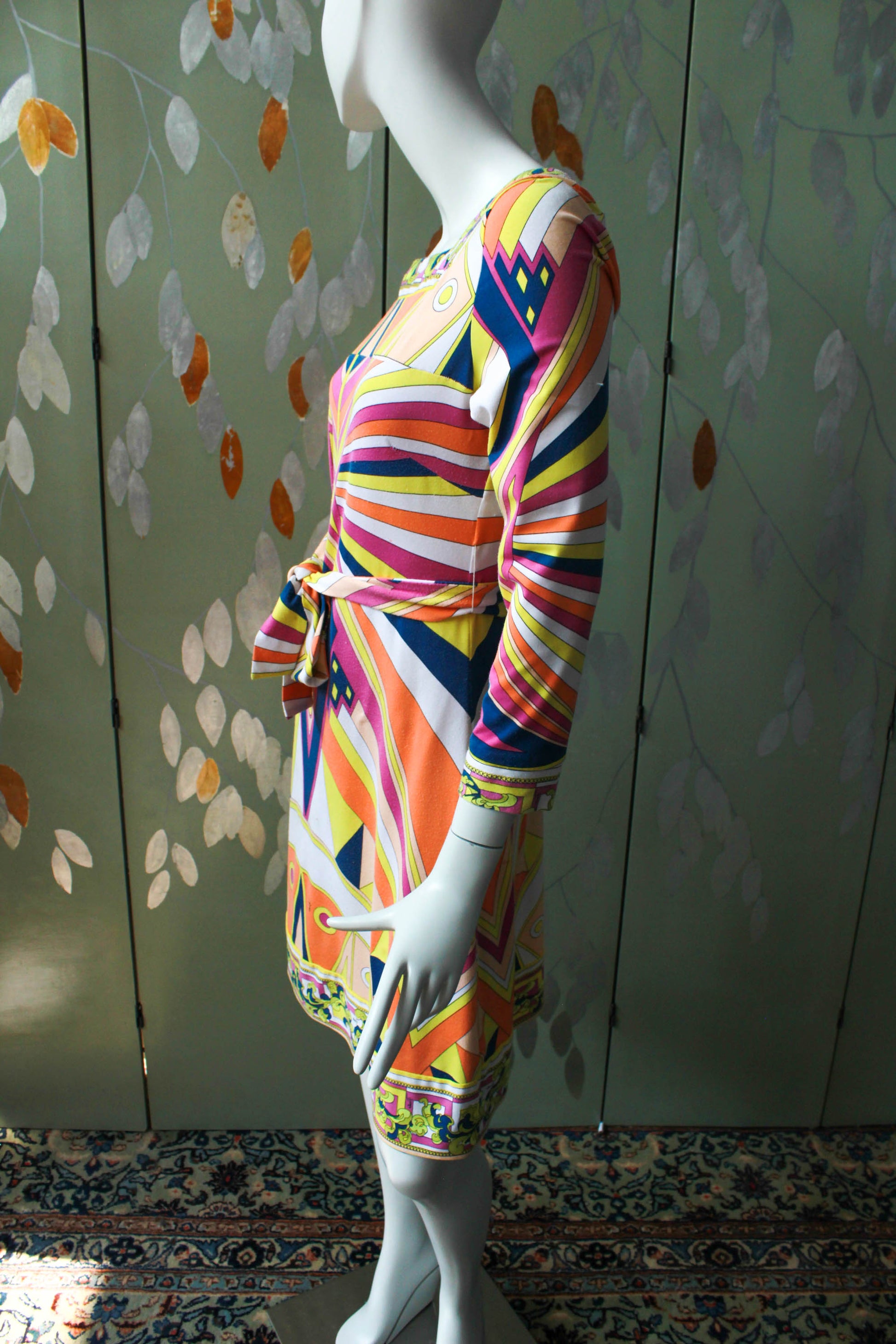 Emilio Pucci Multicolor Printed Jersey Long Sleeve Midi Dress L