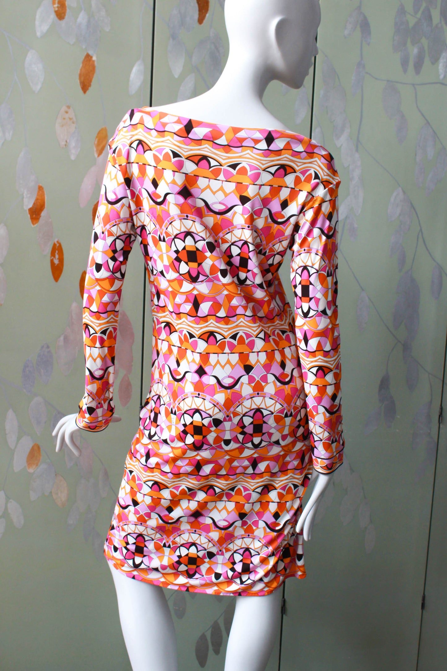 2000s y2k Emilio Pucci Silk Jersey Long Sleeve Dress with Matching Purse and Belt, Boat Neck, Knee Length fitted dress