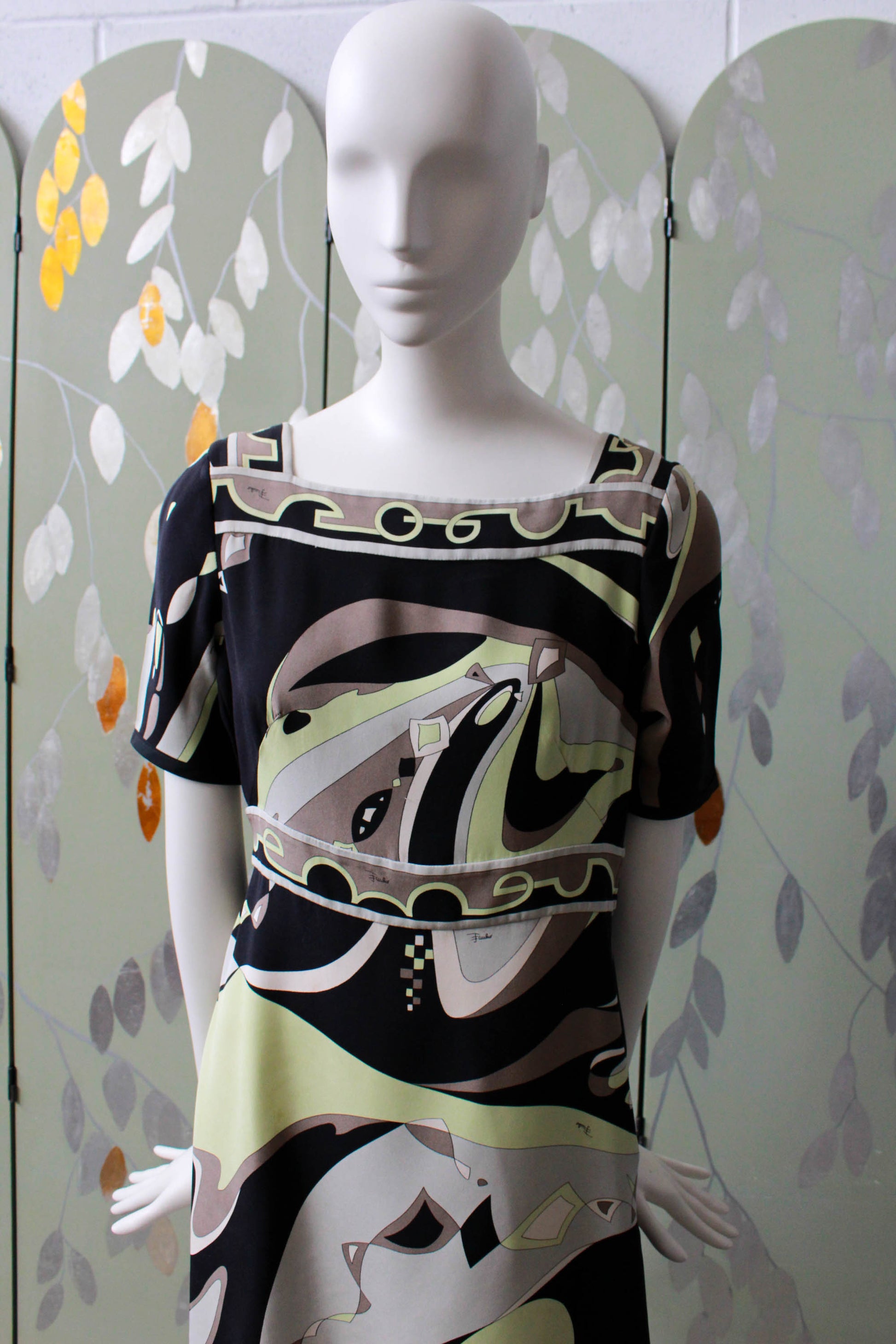 Vintage Pucci Green and Brown Print A Line Dress, S/M Ian Drummond Vintage Vintage Pucci Green and Brown Print A Line Dress, S/M Ian Drummond Vintage