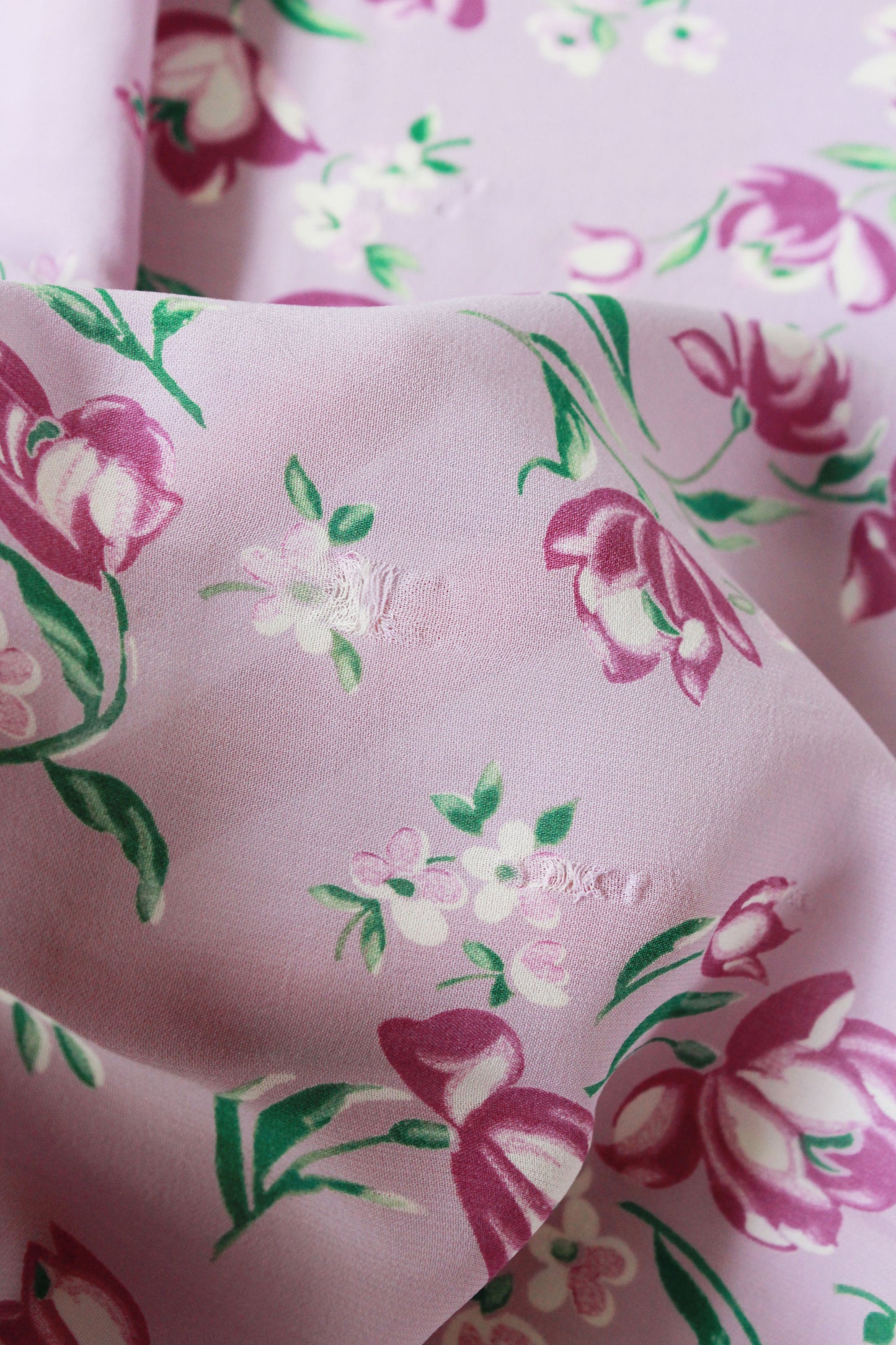 Vintage 1940s Purple Tulip Print Rayon, 2.1 Yards