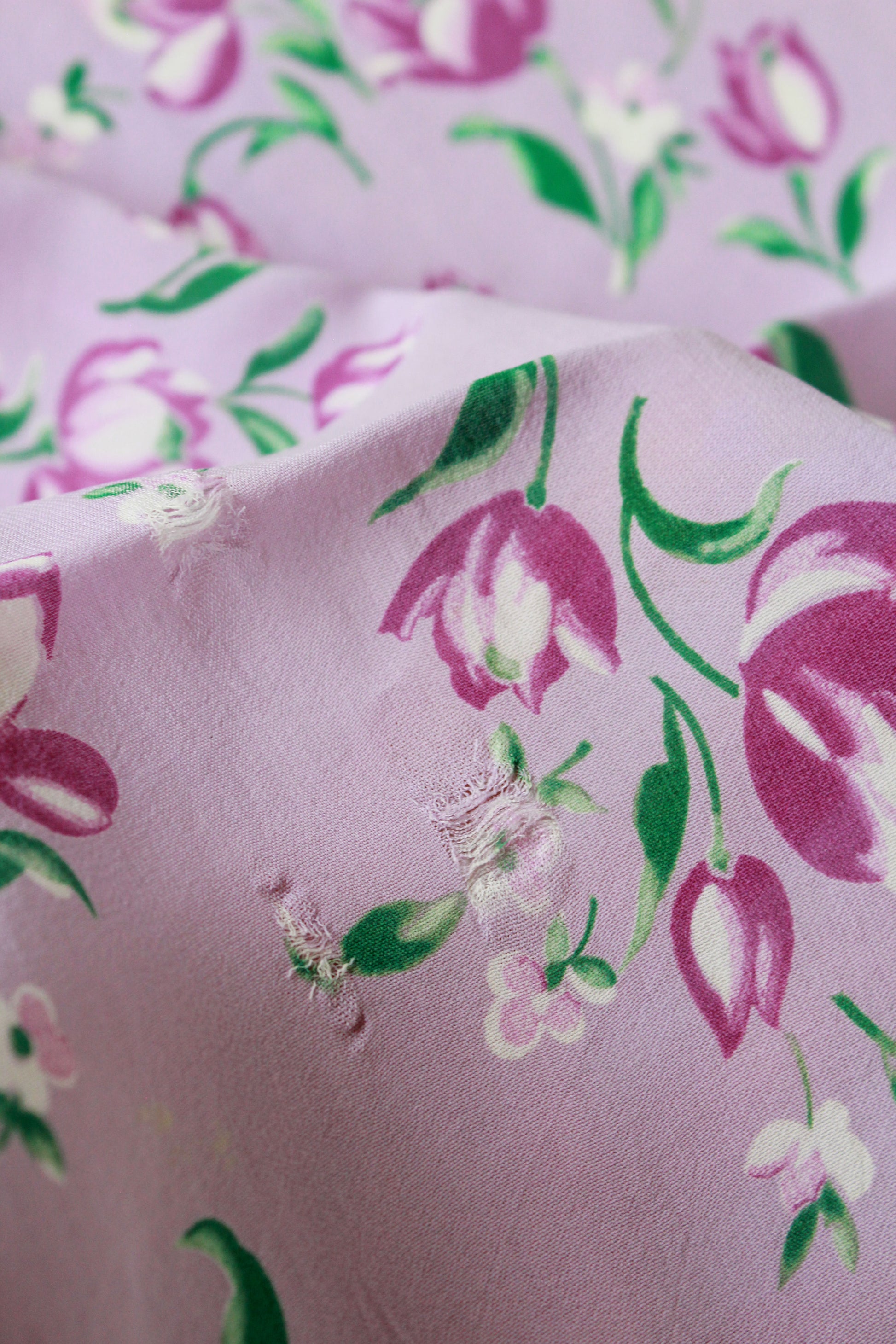 Vintage 1940s Purple Tulip Print Rayon, 2.1 Yards