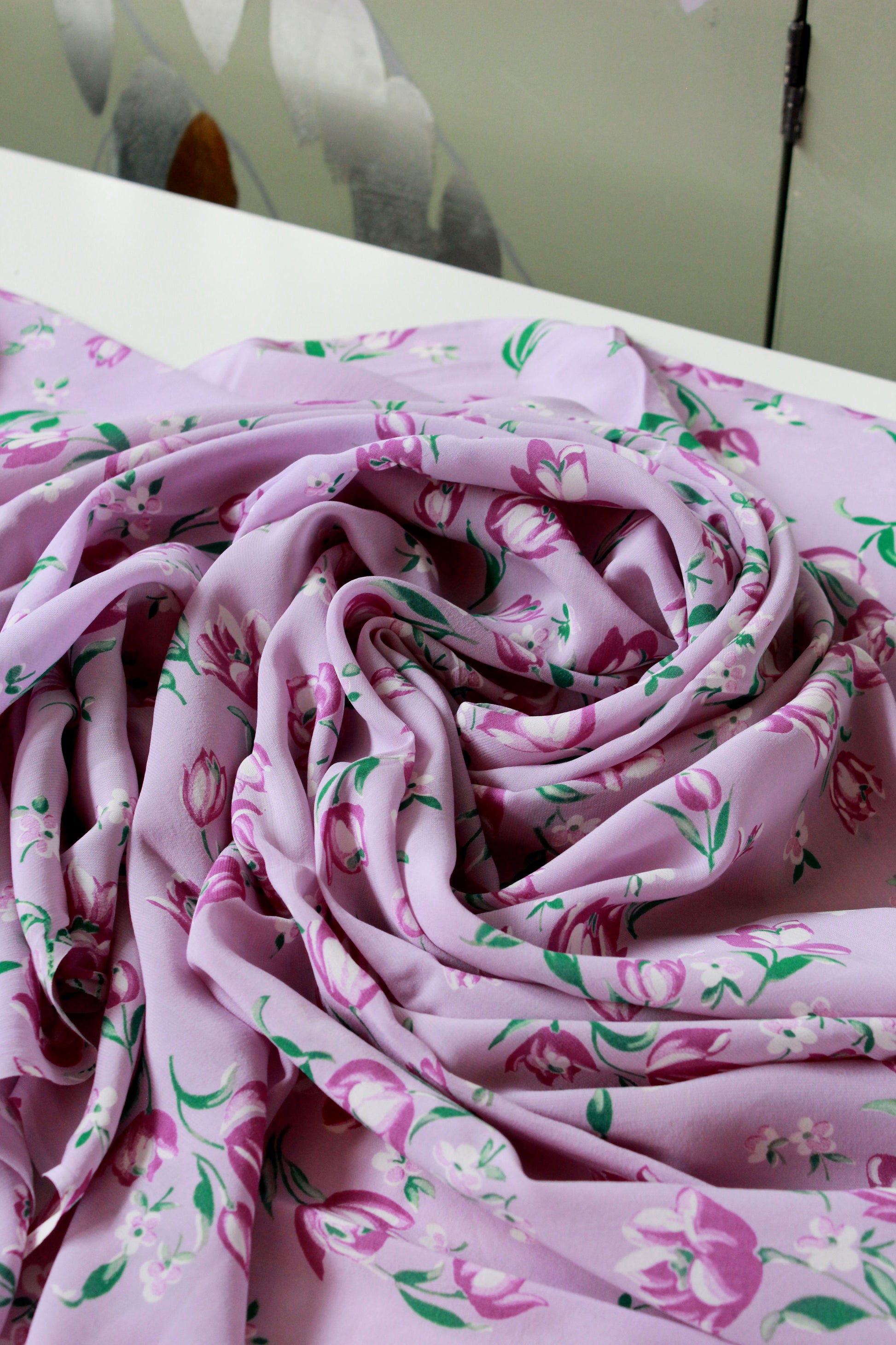 Vintage 1940s Purple Tulip Print Rayon, 2.1 Yards