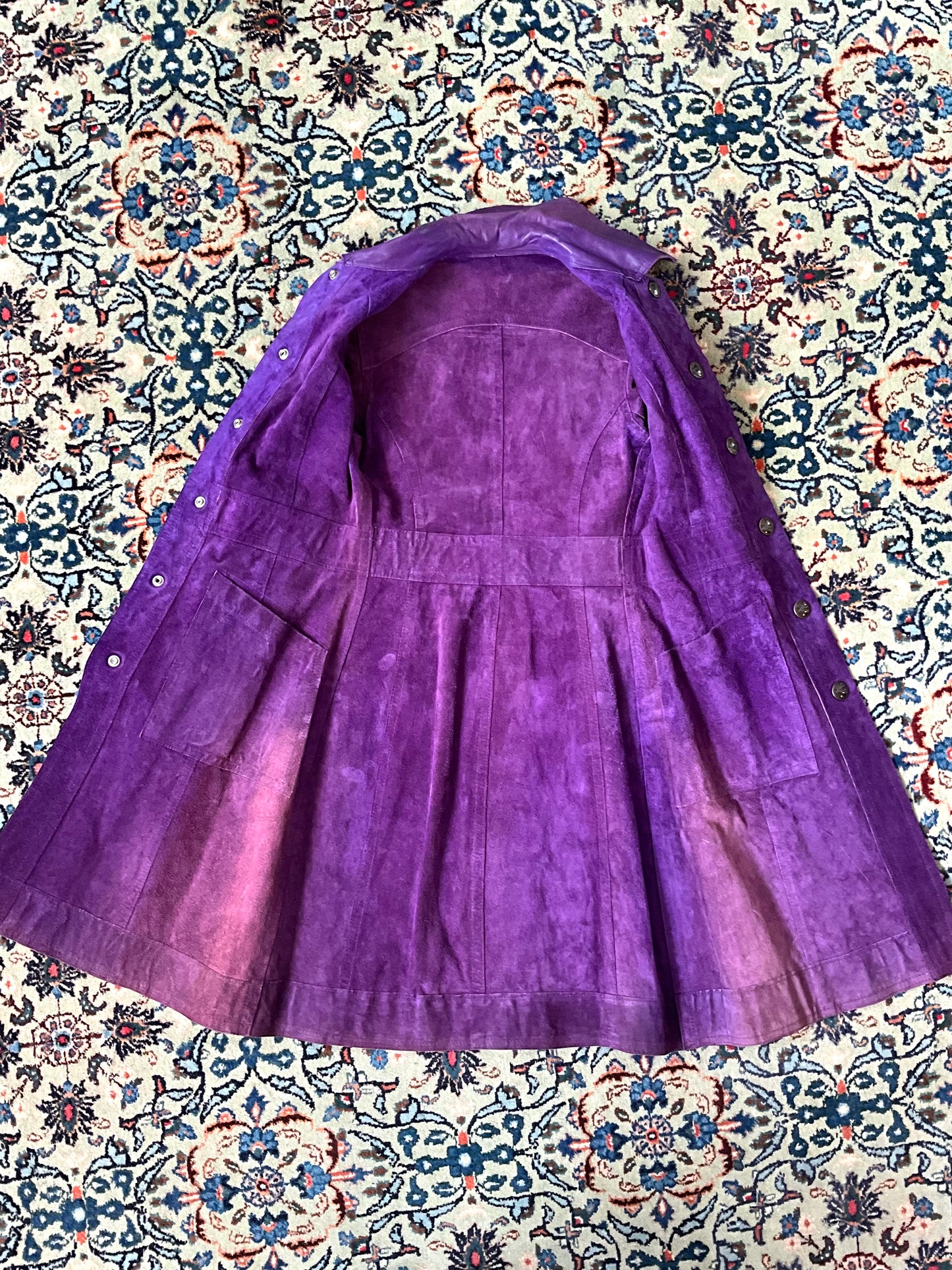 Vintage 1970s Purple Leather Snap Front Coat, XS