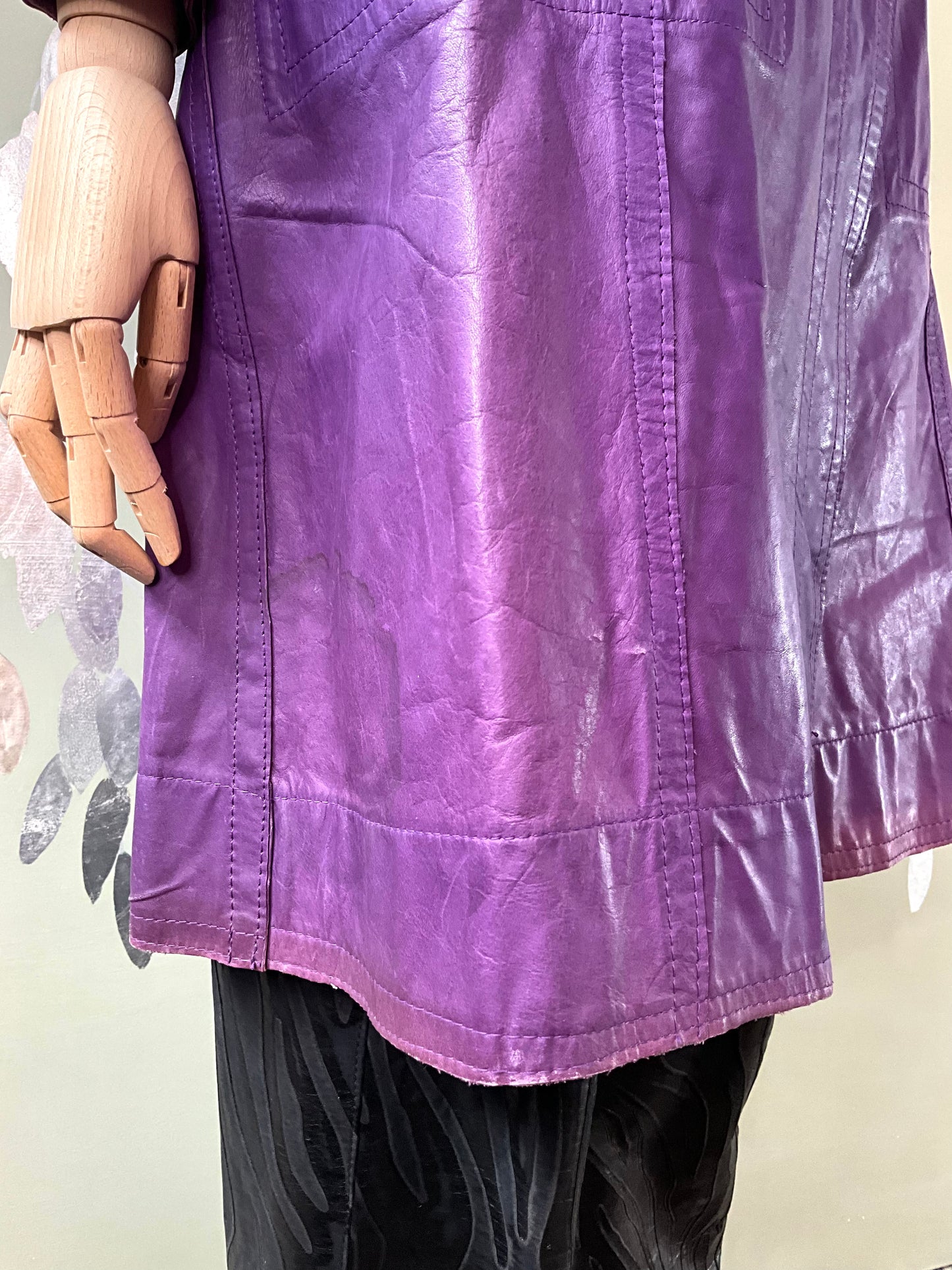 Vintage 1970s Purple Leather Snap Front Coat, XS