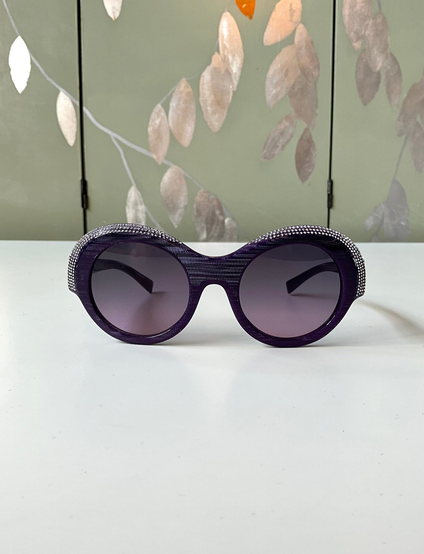 2018 Alain Mikli X Alexandre Vauthier Purple Rhinestone Brim Round Oversized Sunglasses 