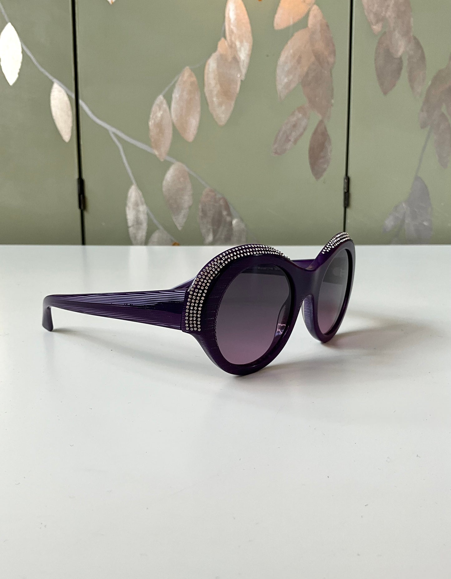 2018 Alain Mikli X Alexandre Vauthier Purple Rhinestone Brim Round Oversized Sunglasses 