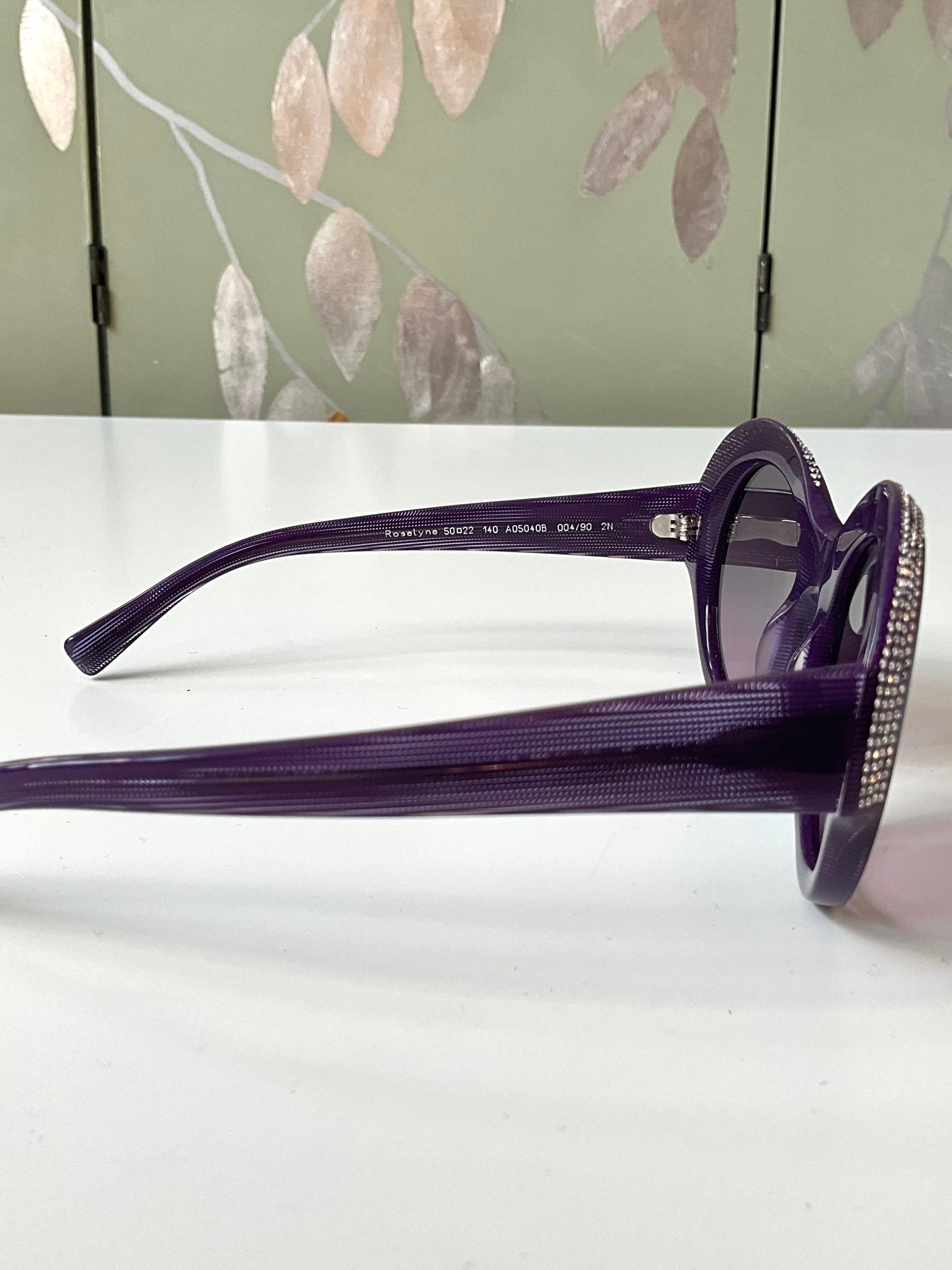 2018 Alain Mikli X Alexandre Vauthier Purple Rhinestone Brim Round Oversized Sunglasses 