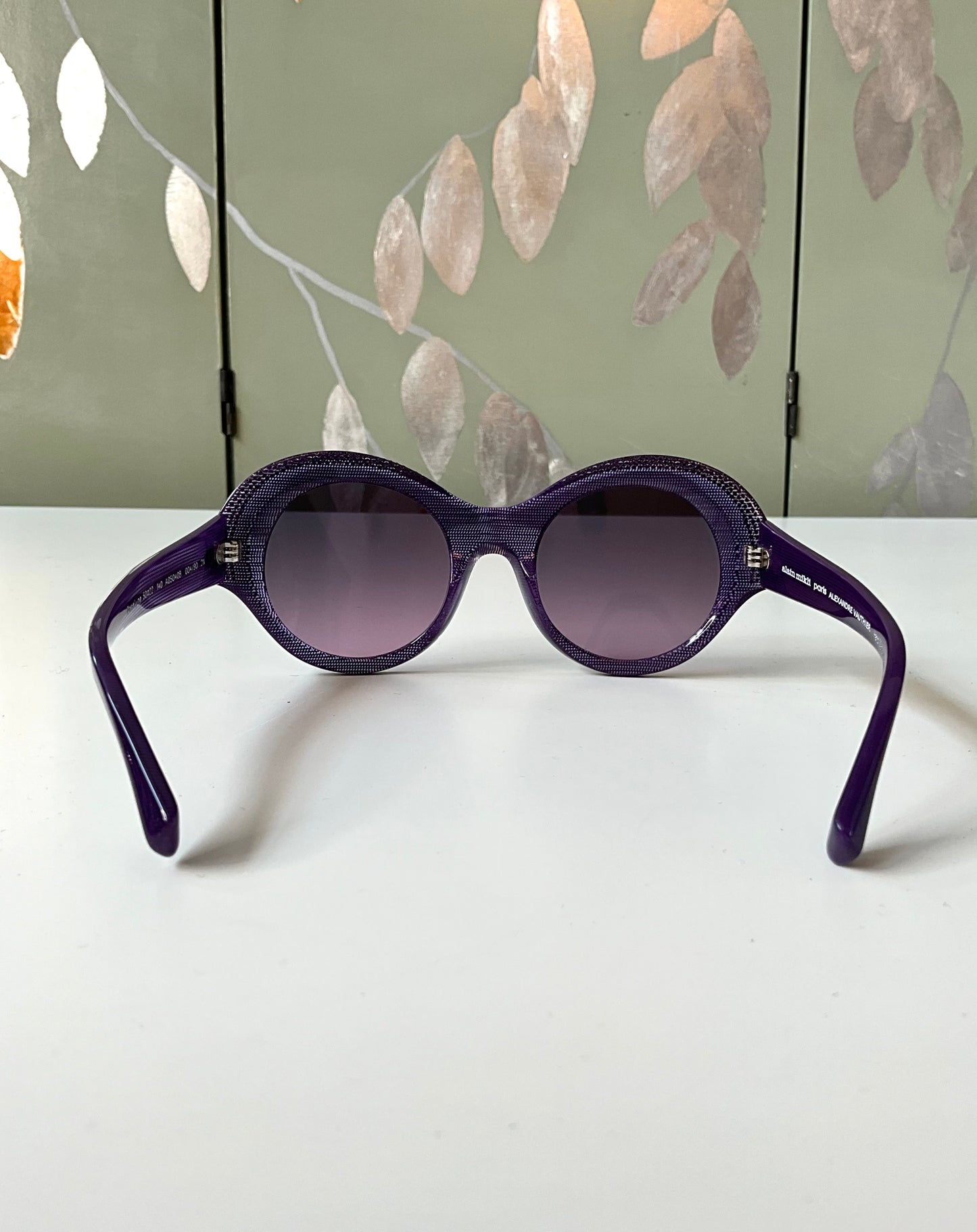 2018 Alain Mikli X Alexandre Vauthier Purple Rhinestone Brim Round Oversized Sunglasses 