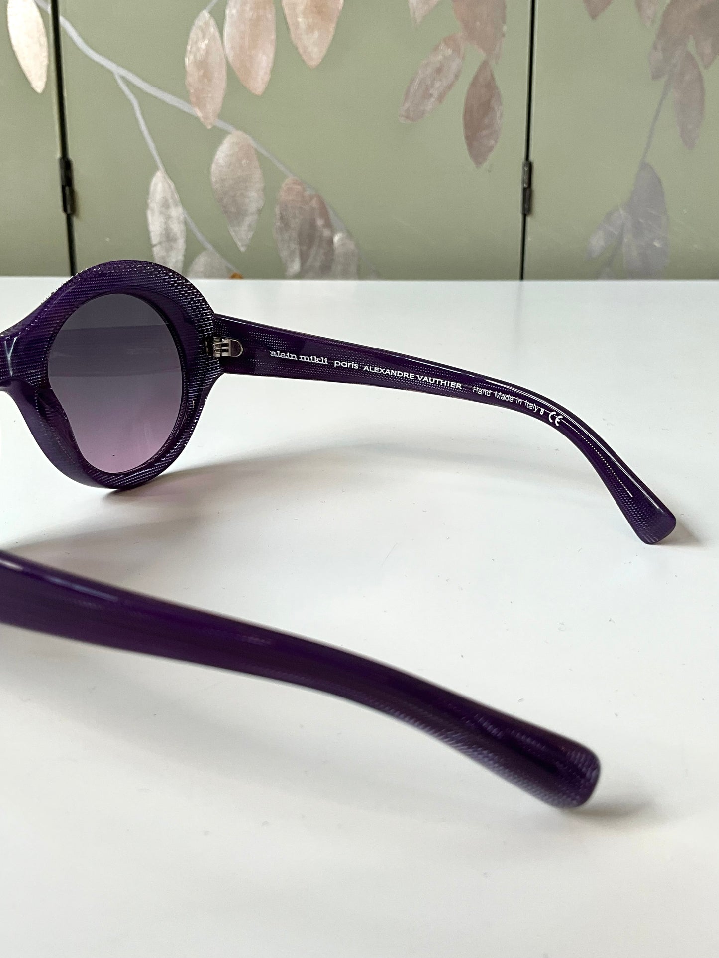 2018 Alain Mikli X Alexandre Vauthier Purple Rhinestone Brim Round Oversized Sunglasses 