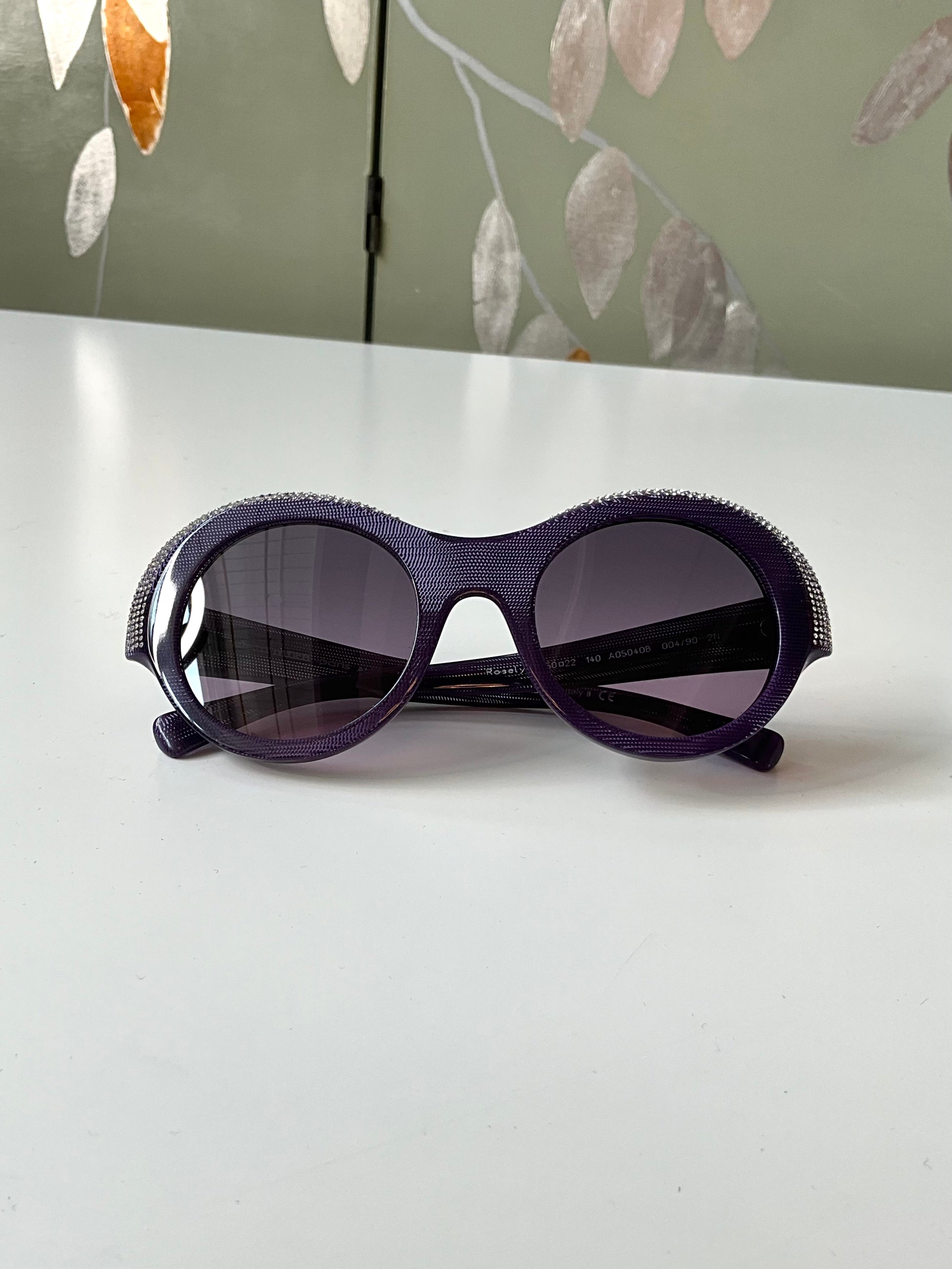 2018 Alain Mikli X Alexandre Vauthier Purple Rhinestone Brim Round Oversized Sunglasses 