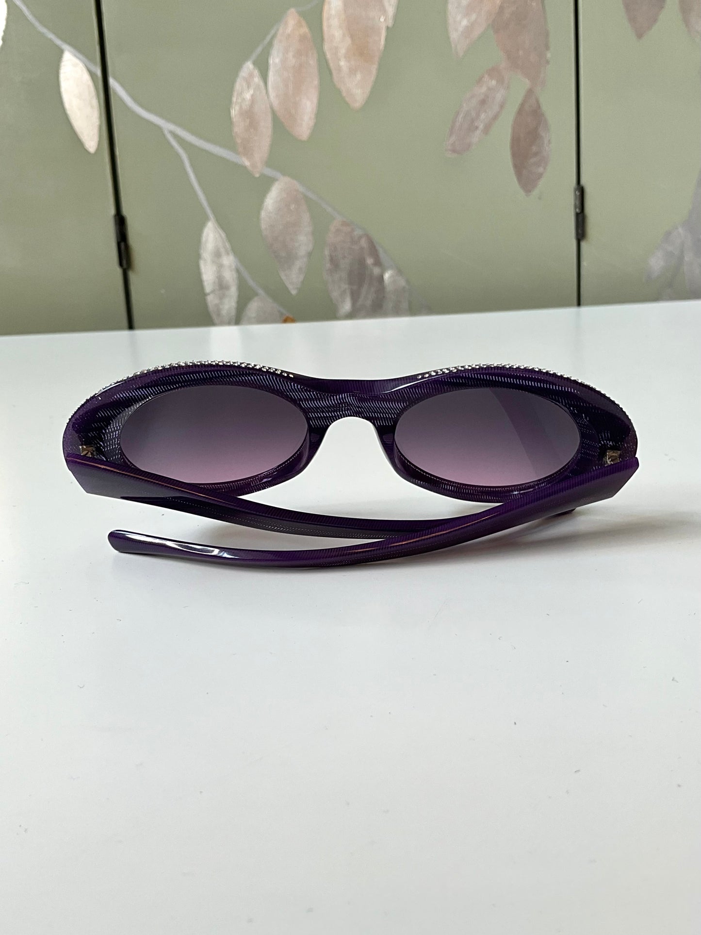 2018 Alain Mikli X Alexandre Vauthier Purple Rhinestone Brim Round Oversized Sunglasses 