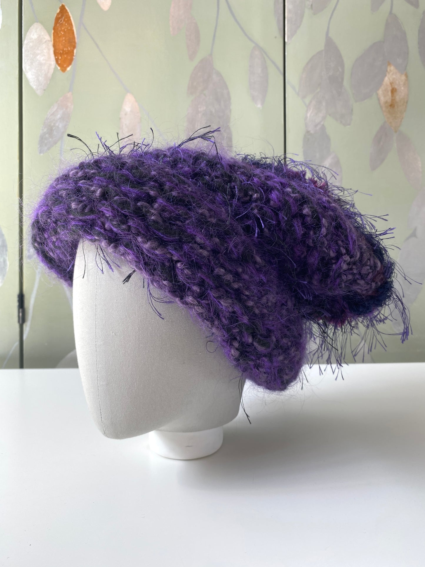 Vintage Purple Fuzzy Knit Beanie Hat