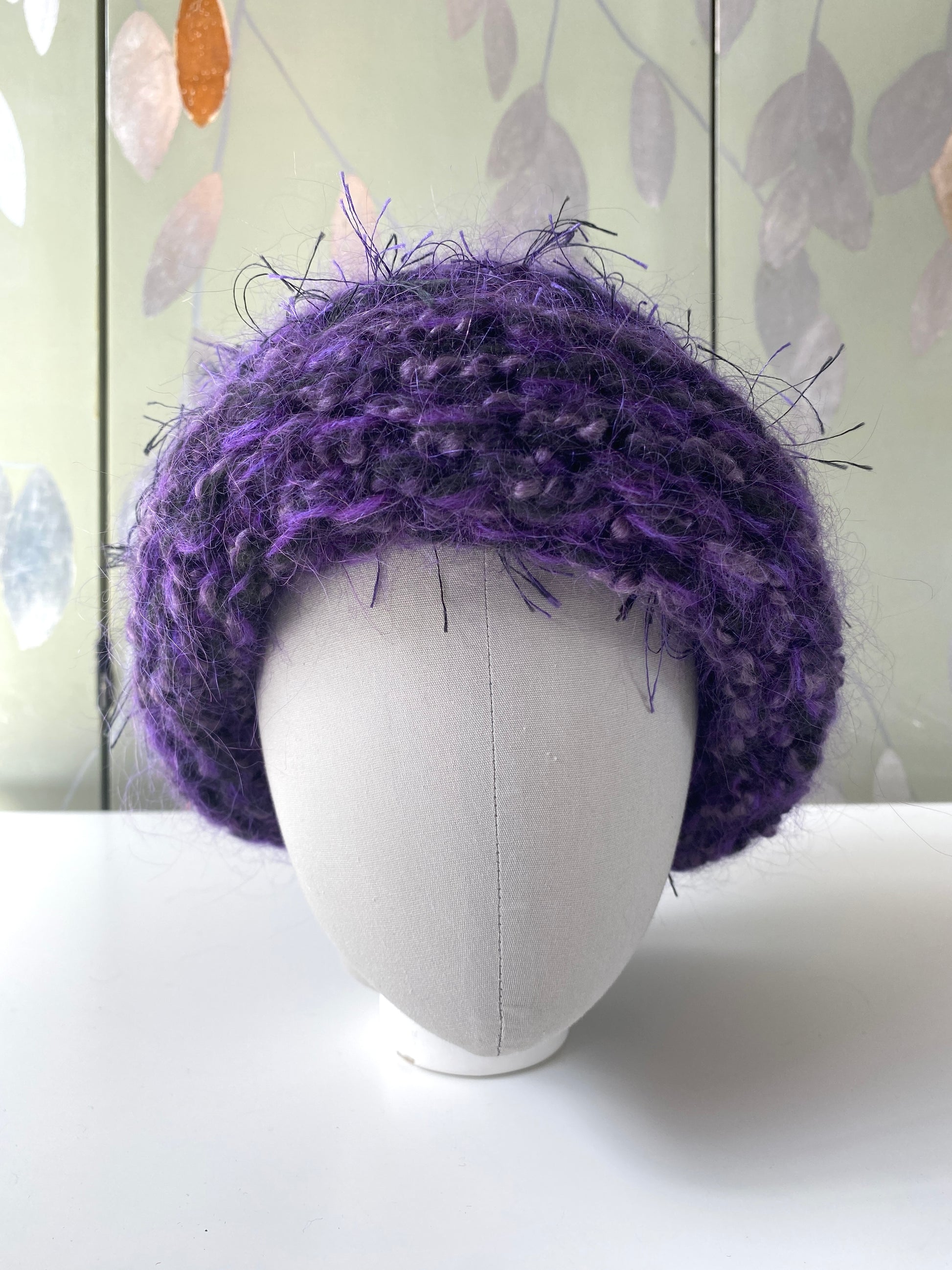 Vintage Purple Fuzzy Knit Beanie Hat