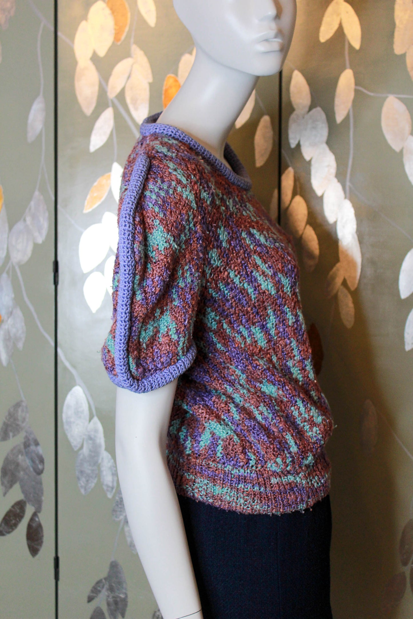 Handknit Purple and Blue Sweater, Medium