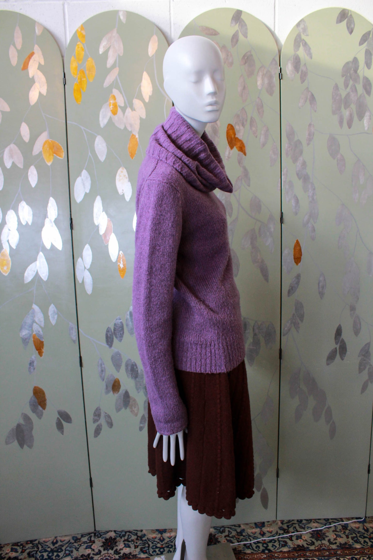 y2k Purple Cowl Turtleneck Knit Sweater, Medium