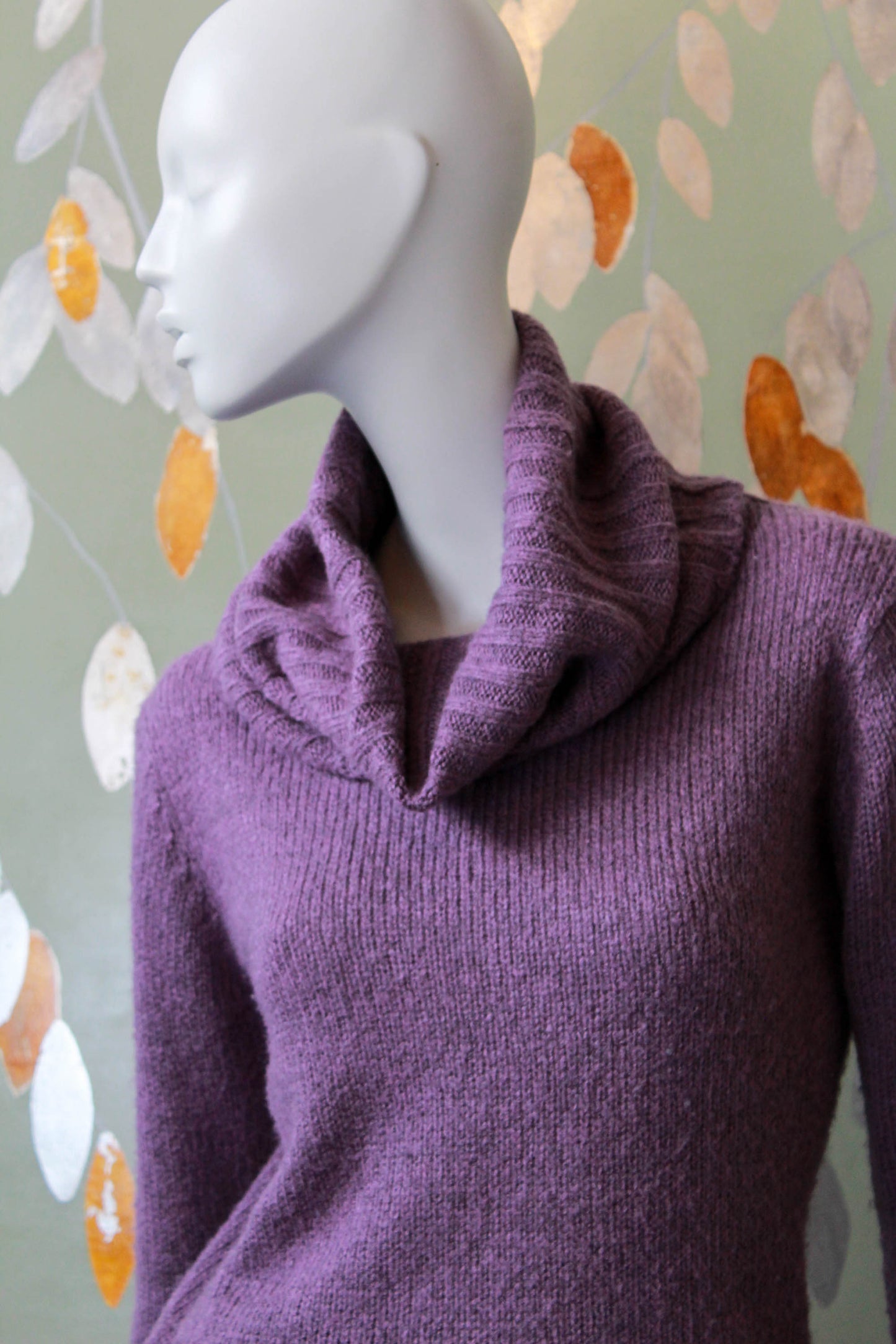y2k Purple Cowl Turtleneck Knit Sweater, Medium