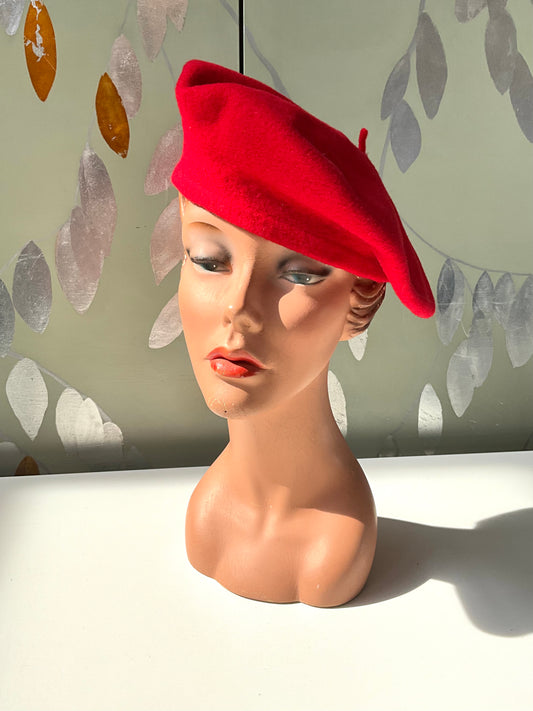 Vintage Red Wool Basque Beret