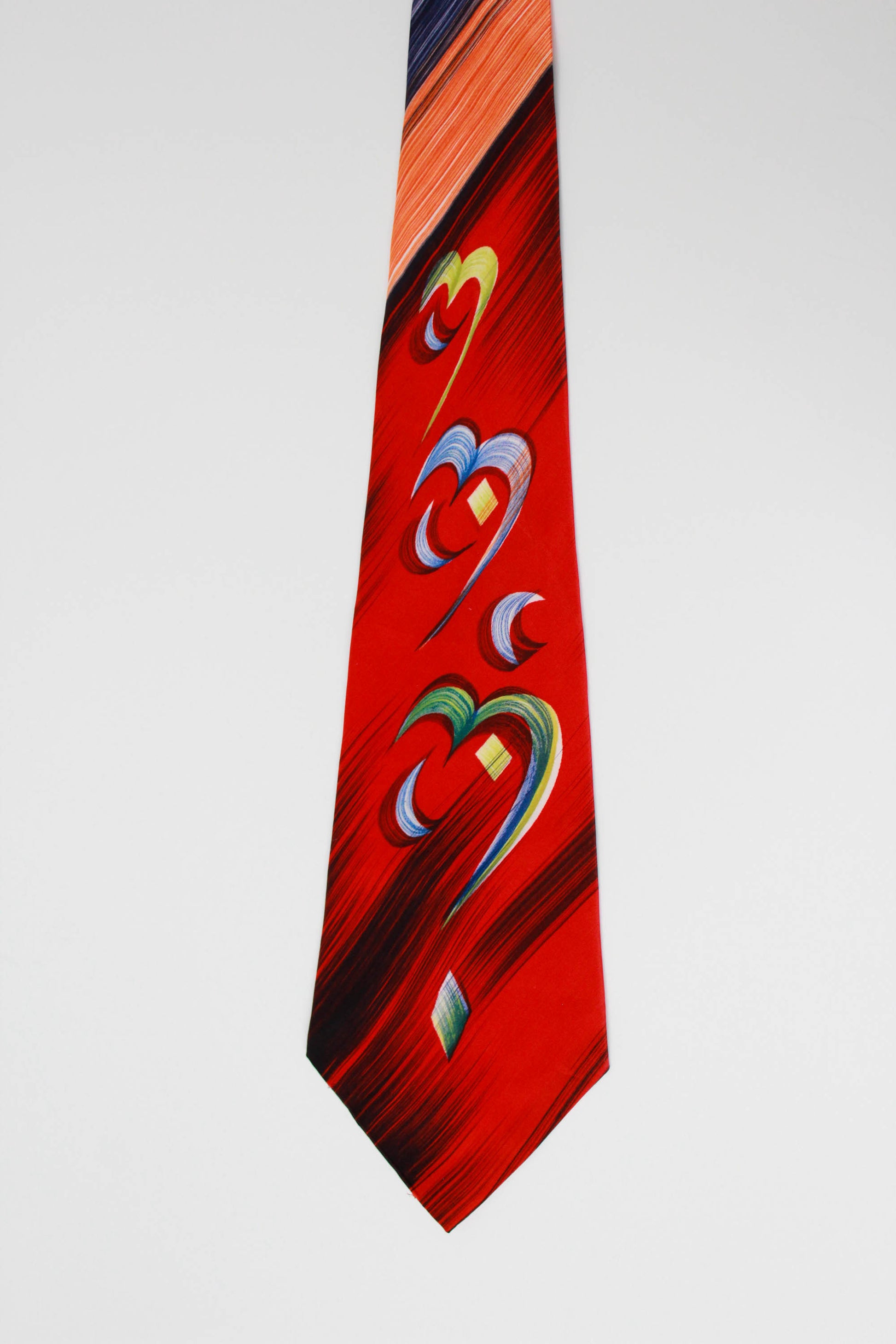 1940s hand painted necktie red abstract print wide tongue rayon mens tie by old masters