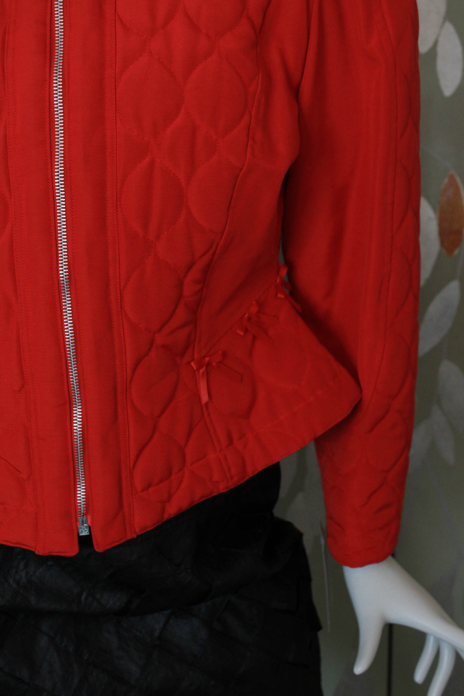 80s red quilted jacket with bows at waist coquette aesthetic roman price vintage