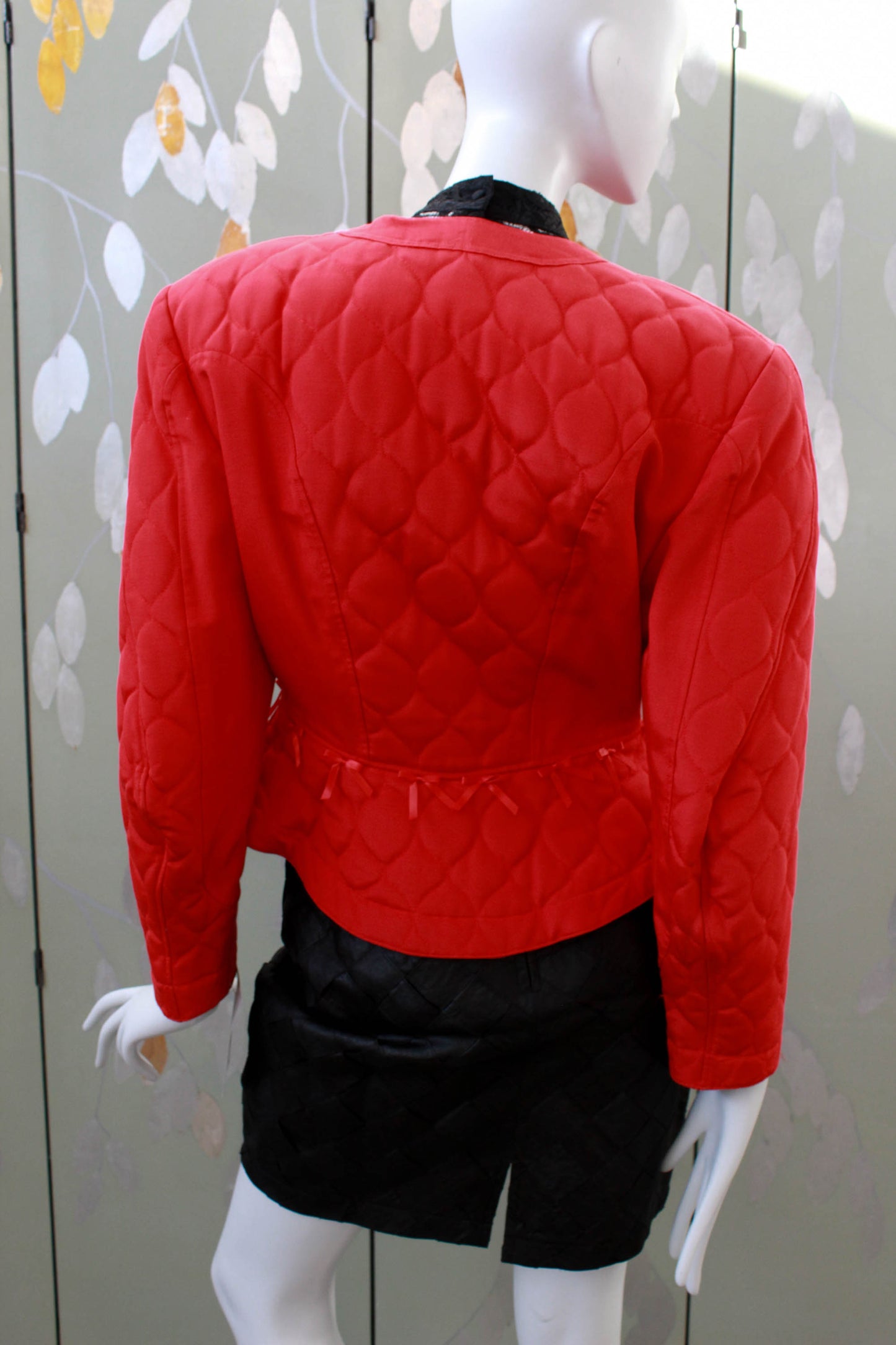 80s red quilted jacket with bows at waist coquette aesthetic roman price vintage