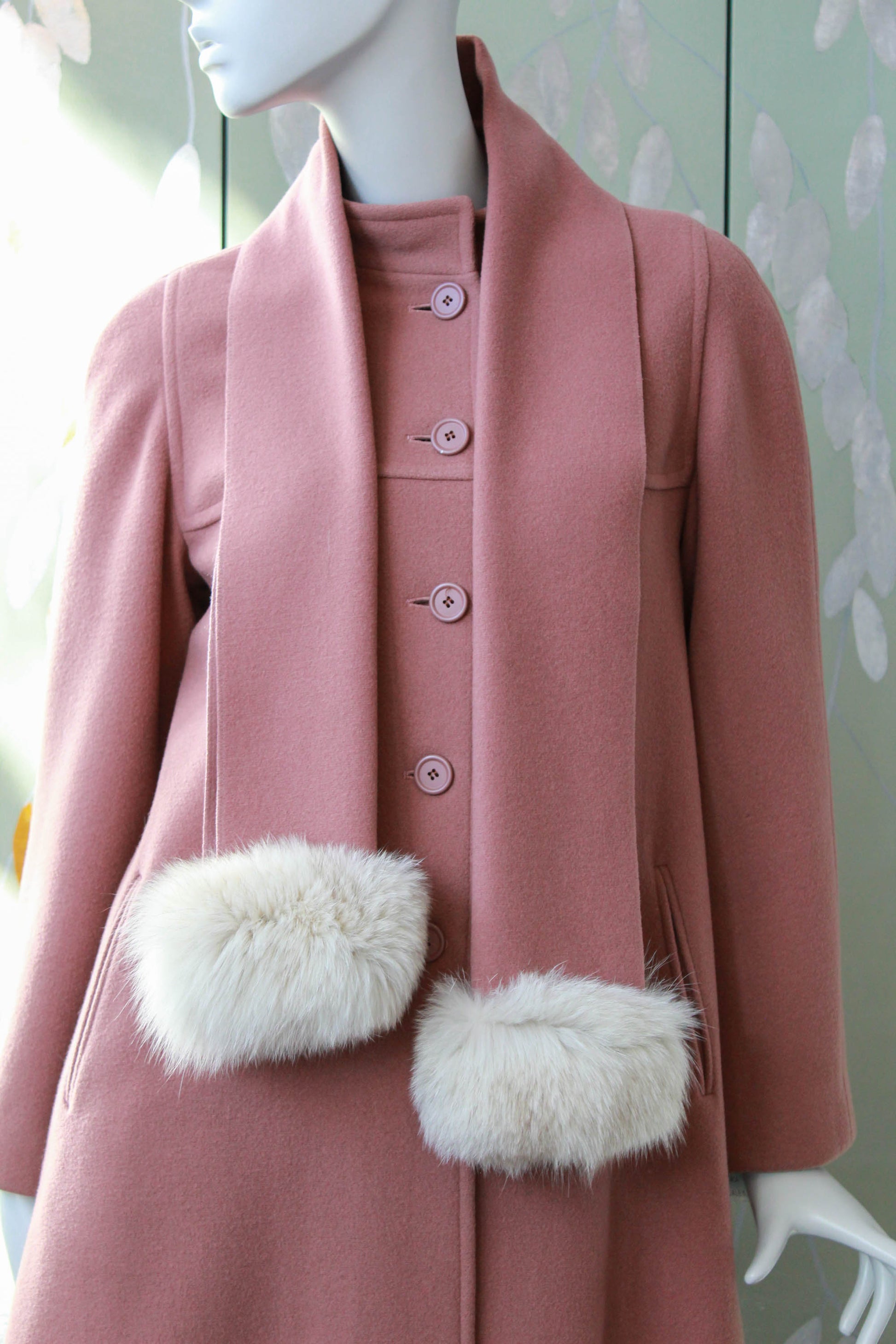 1980s rose pink wool coat with matching scarf vintage Hannah Coats Collection Minimalist Winter Coat Vintage
