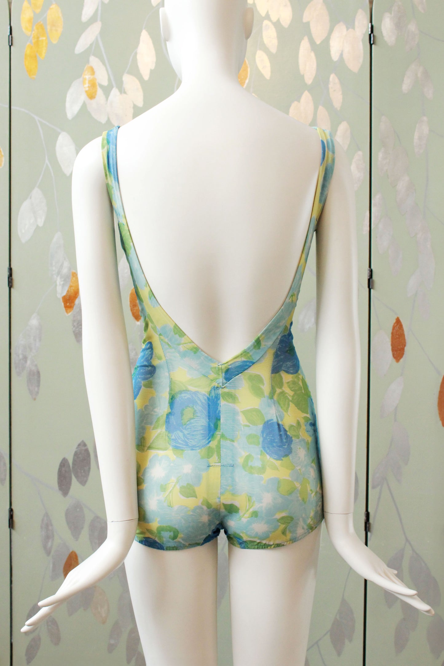 Vintage 1960s Sheer Blue and Green Swimsuit, ROSE MARIE REID Bathing Suit, Mid Century Fashion Swimsuit, Size Small