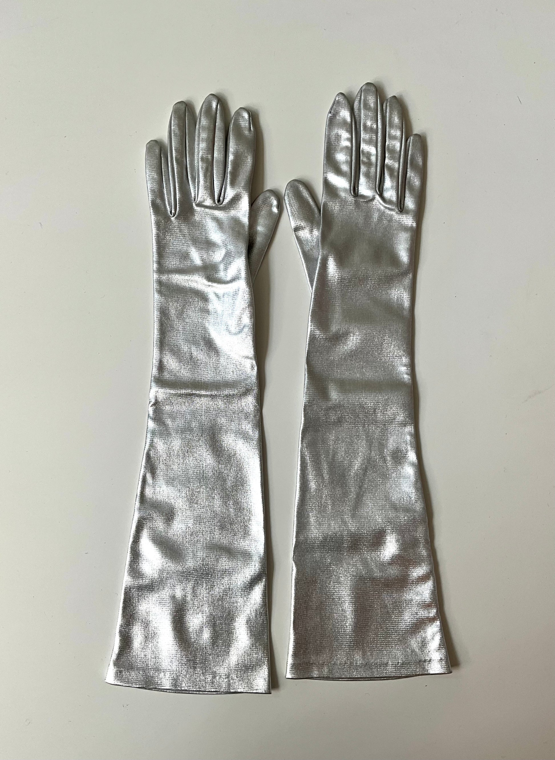 Vintage Silver Evening Gloves, Size 6 1/2  