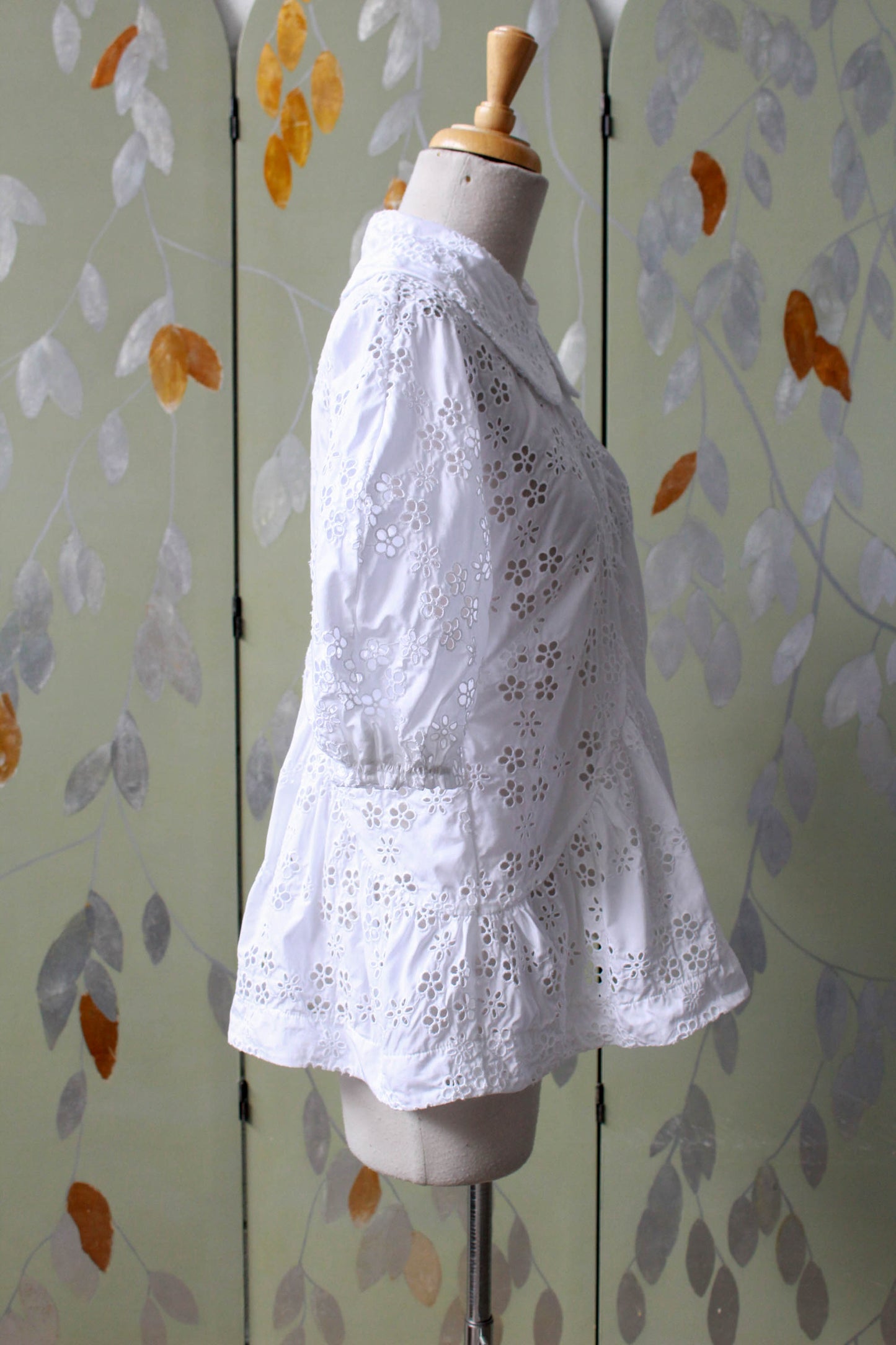 Designer Eyelet Floral Lace Blouse with Peter Pan Collar, Medium