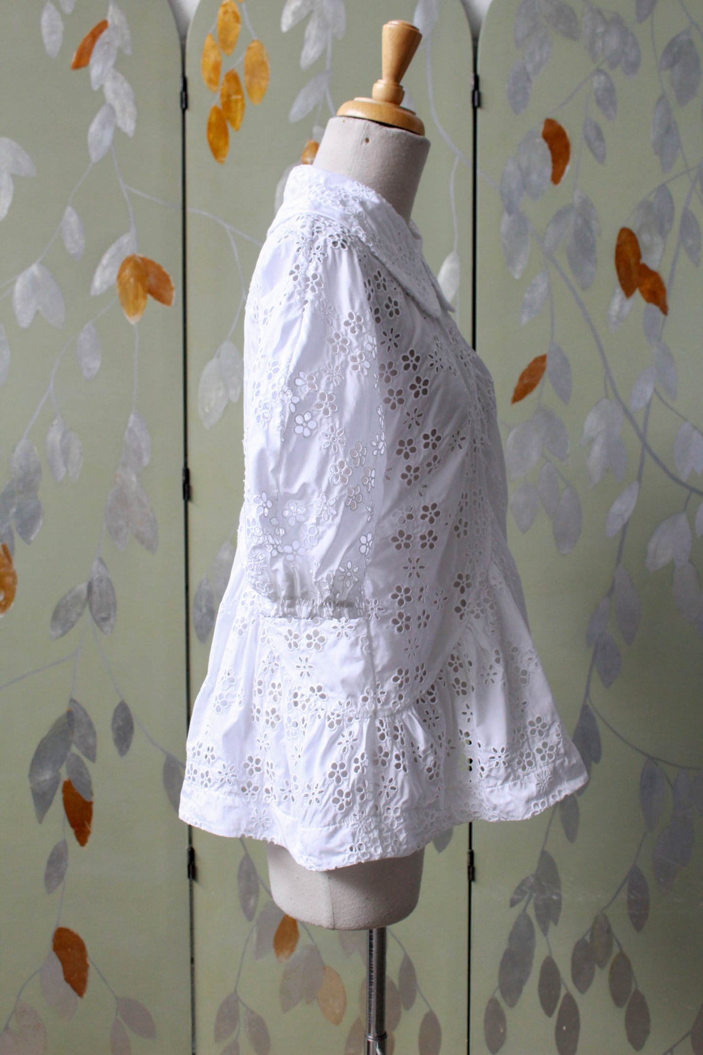 Simone Rocha Eyelet Floral Lace Blouse with Peter Pan Collar, Medium