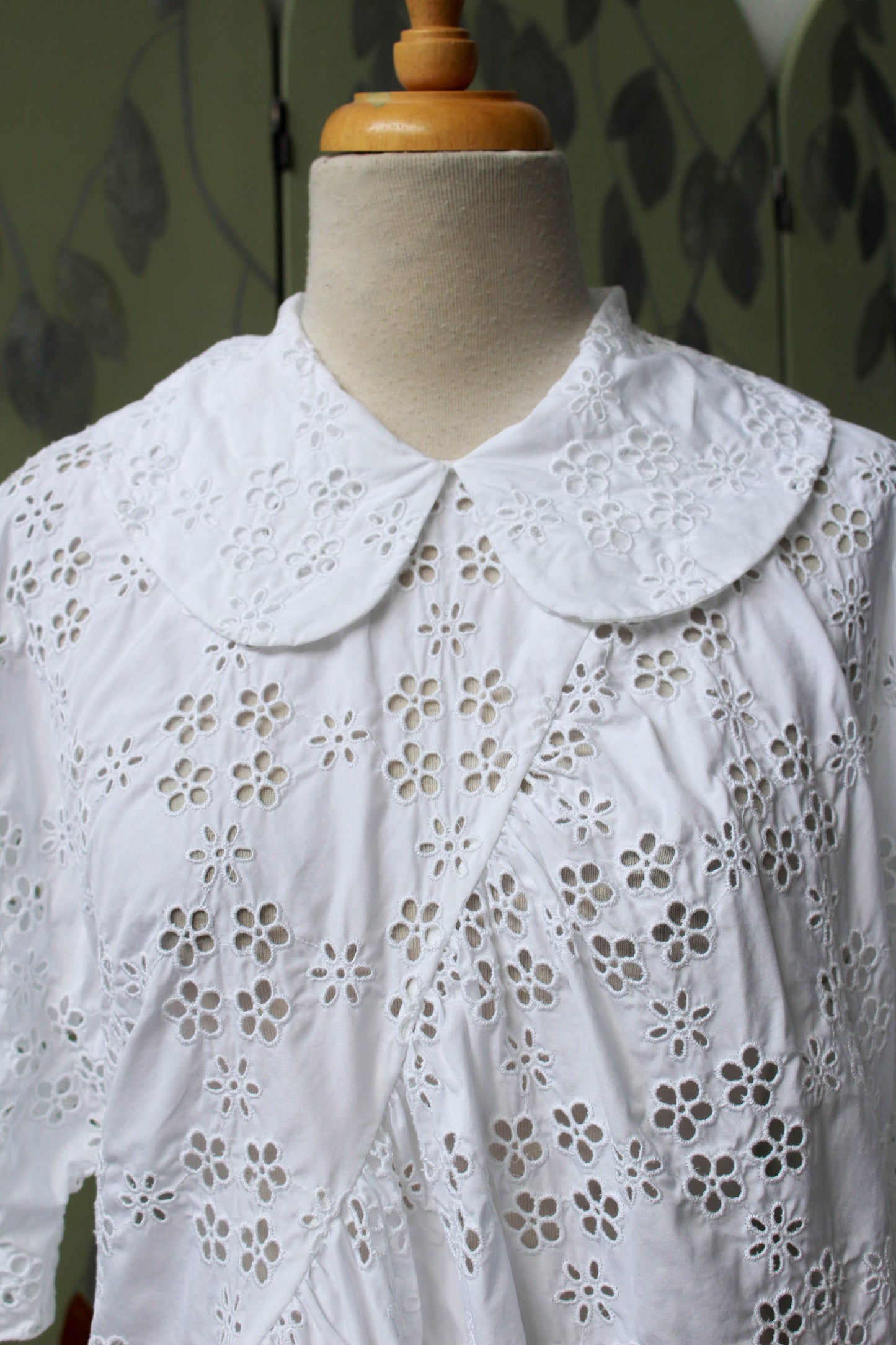 Simone Rocha Eyelet Floral Lace Blouse with Peter Pan Collar, Medium