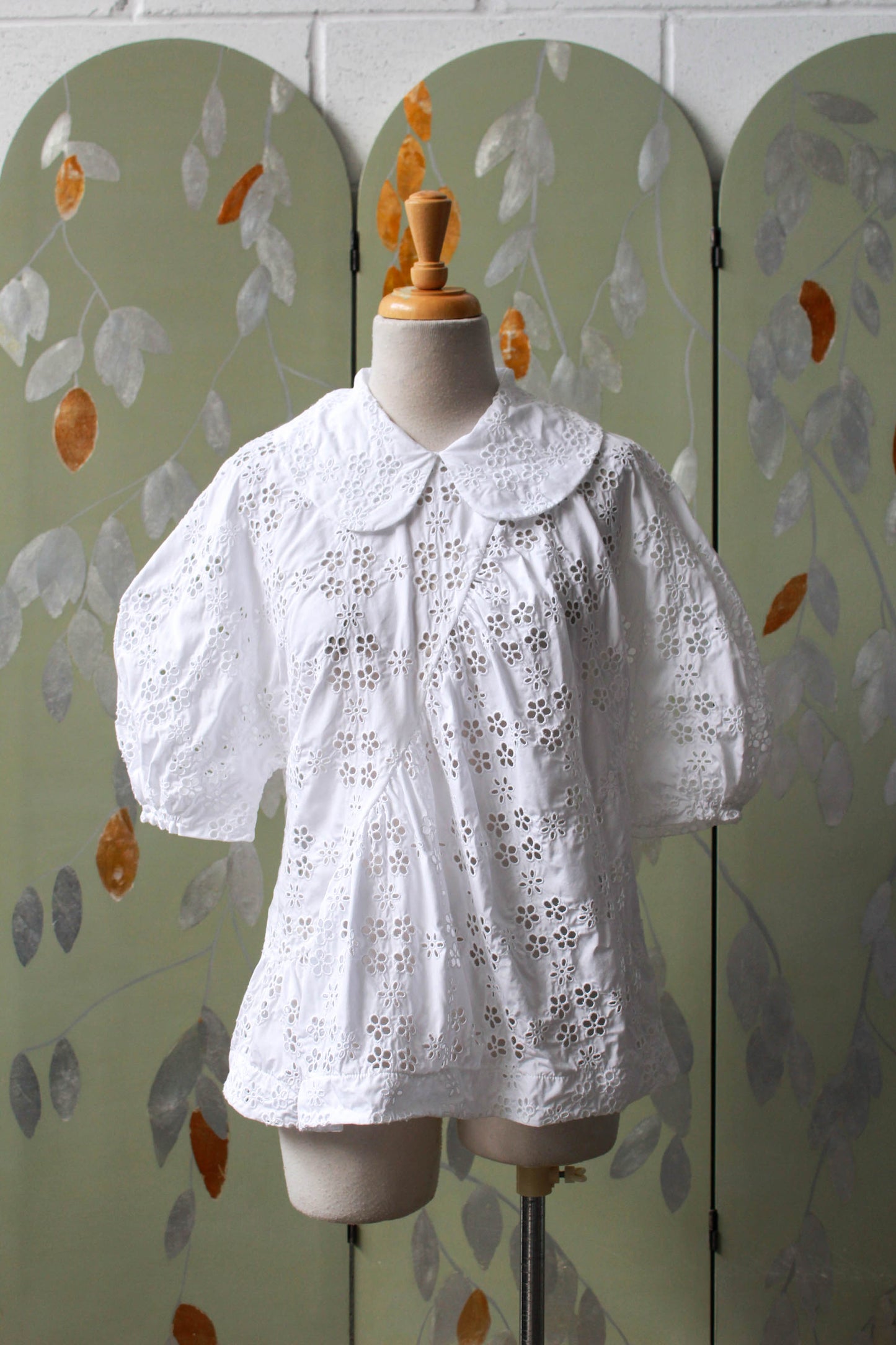 Simone Rocha Eyelet Floral Lace Blouse with Peter Pan Collar, Medium