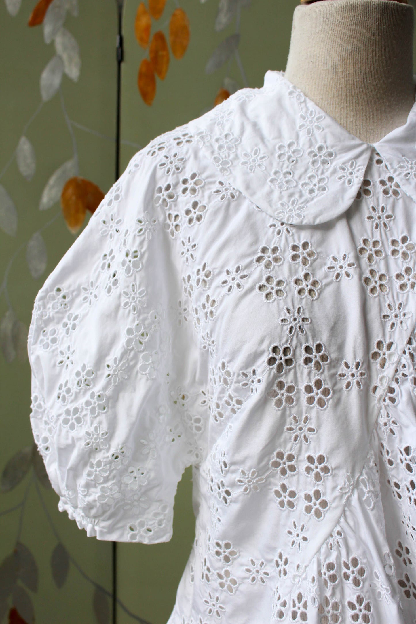 Simone Rocha Eyelet Floral Lace Blouse with Peter Pan Collar, Medium
