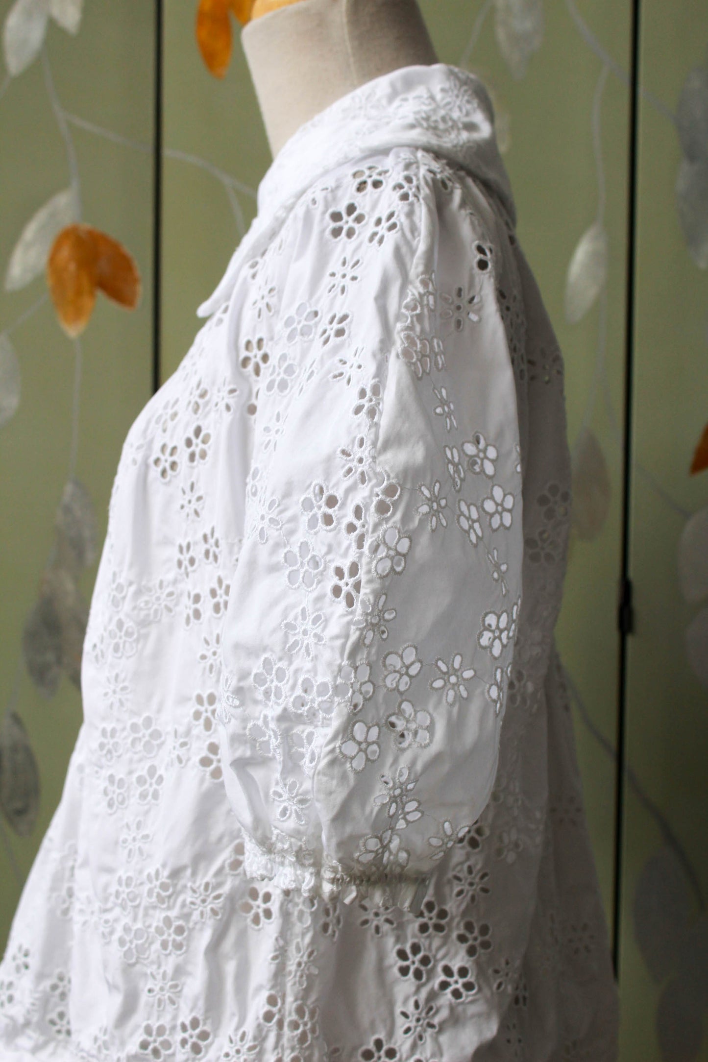 Simone Rocha Eyelet Floral Lace Blouse with Peter Pan Collar, Medium