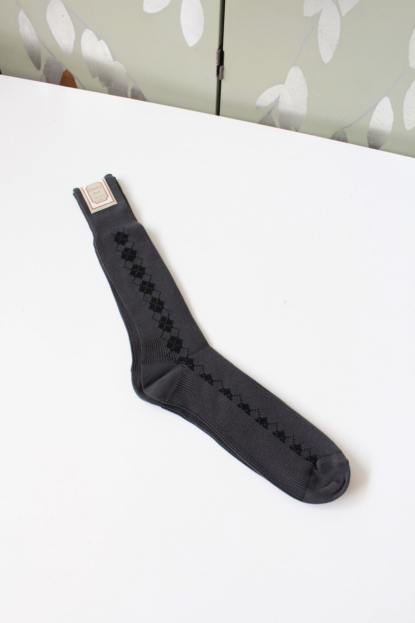 80s/90s Deadstock Christian Dior Grey Argyle Nylon Socks, Size 10-13, Multiples