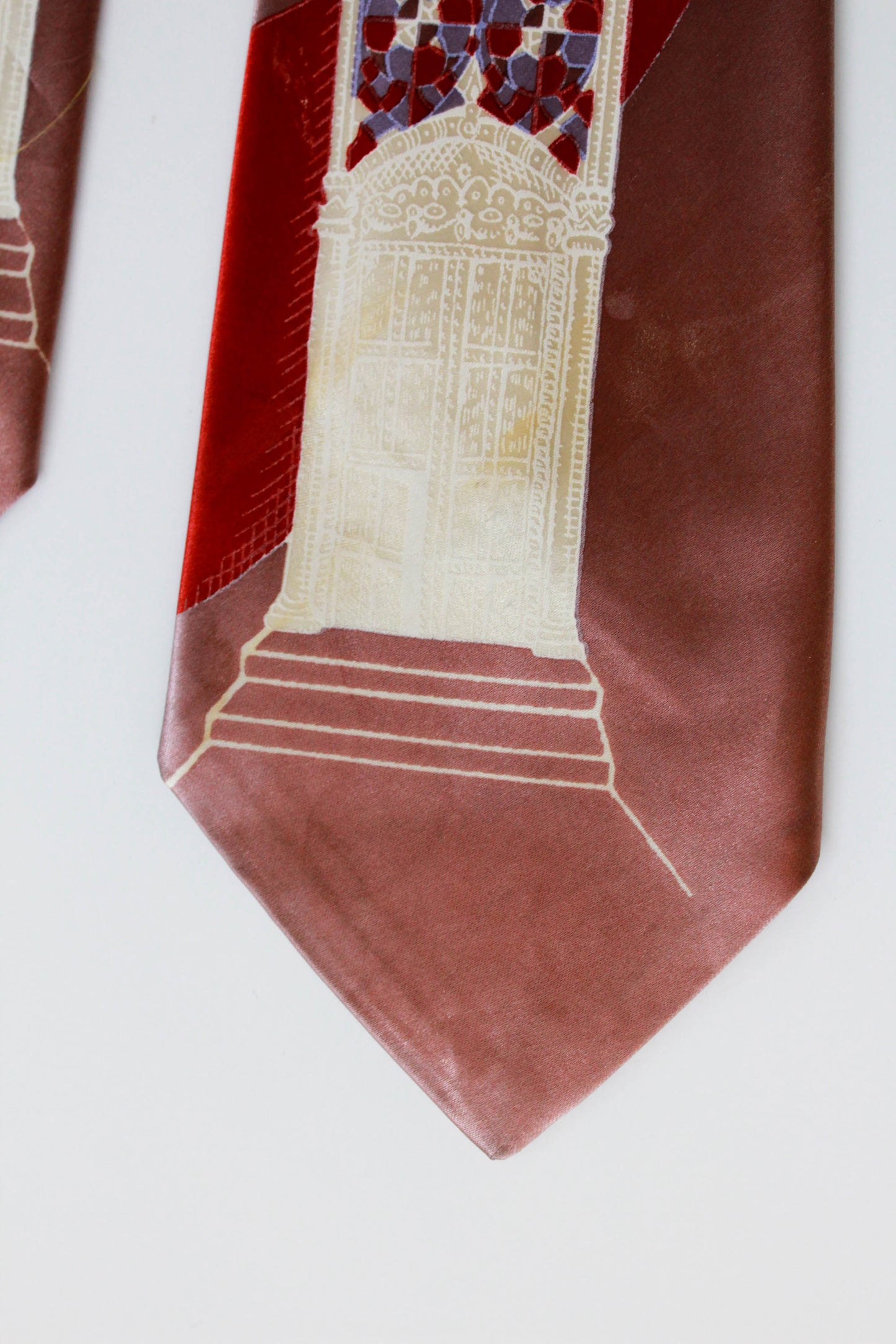 1940s Stained Glass Window Illustration Rayon Necktie