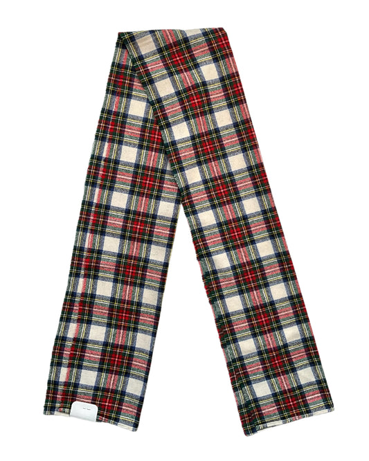 Vintage Red and Cream Plaid Wool Scarf 