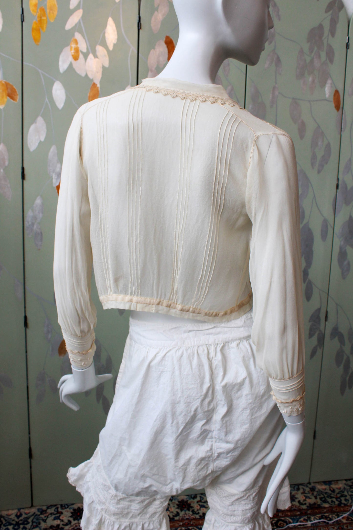 Antique Silk Embroidered Collared Blouse, Small