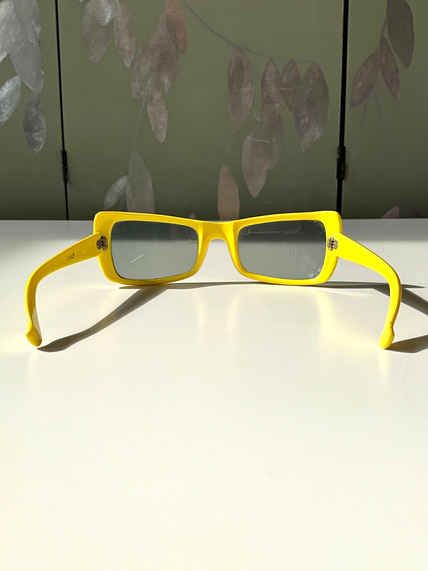 Vintage 1980s Samco Yellow Italian Rectangular Sunglasses 